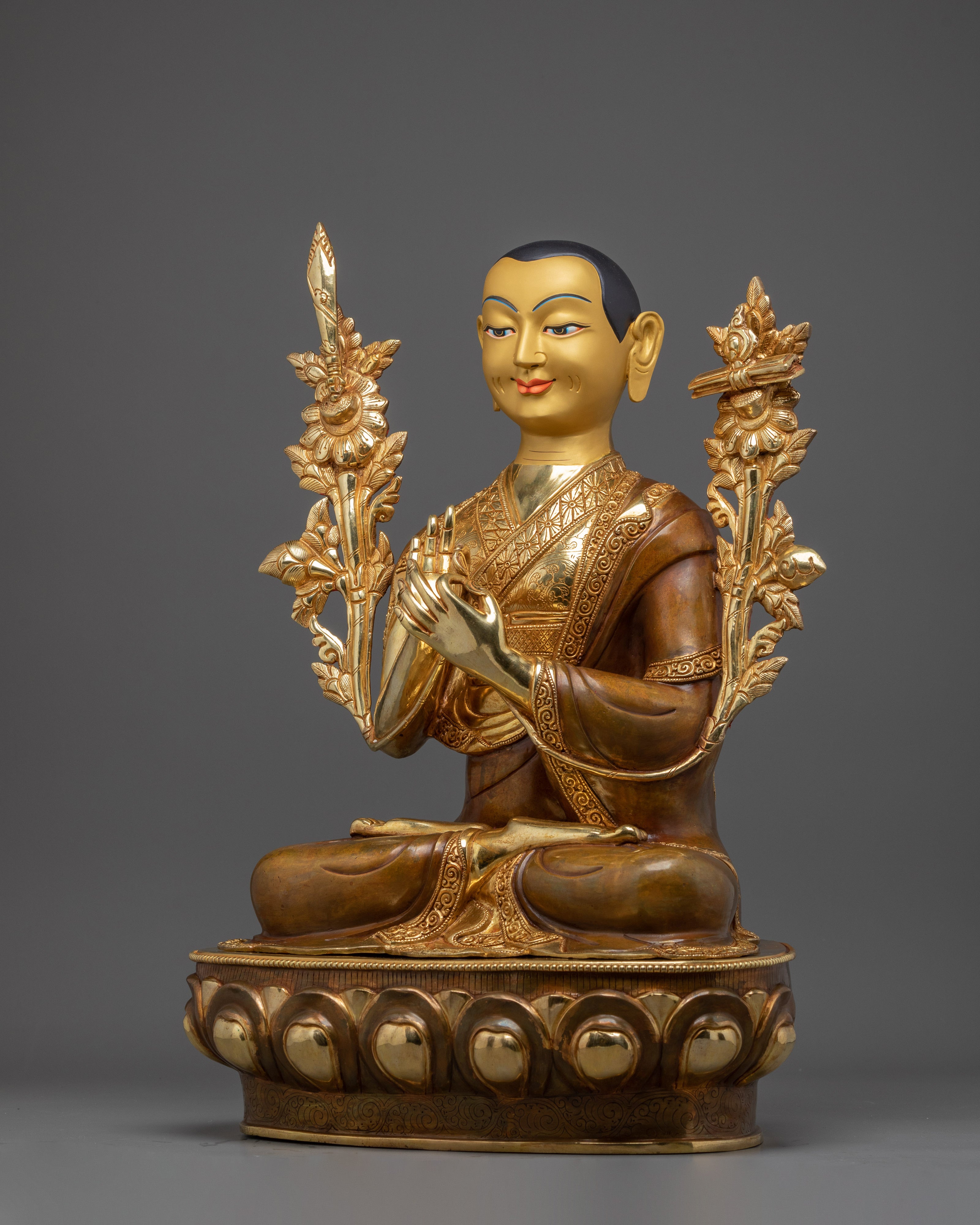 Tsongkhapa Set, Tibetan Masters Statue | Gold Gilded Artwork for Meditation