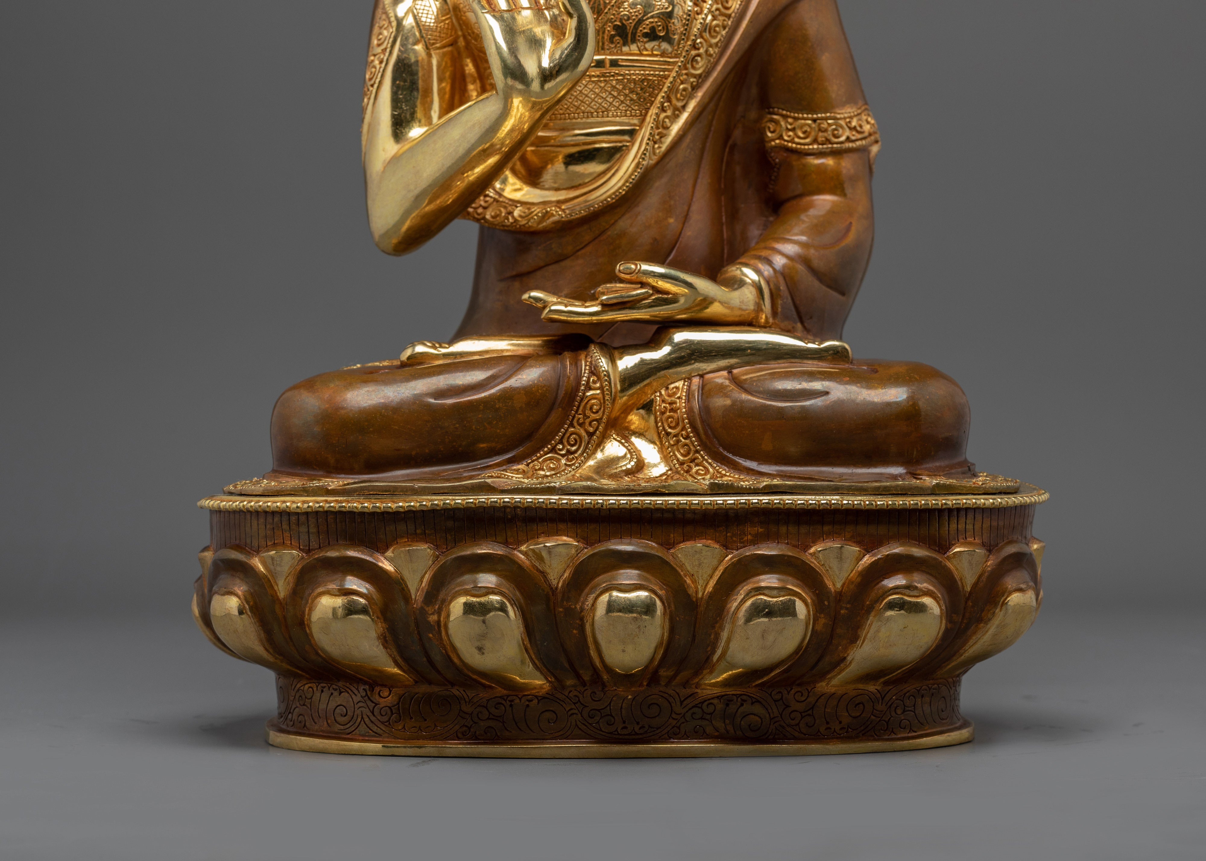 Tsongkhapa Set, Tibetan Masters Statue | Gold Gilded Artwork for Meditation
