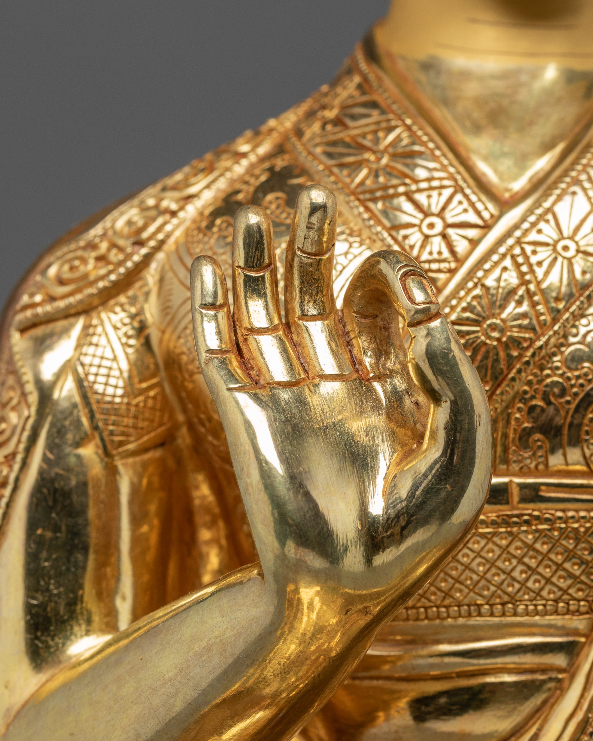 Tsongkhapa Set, Tibetan Masters Statue | Gold Gilded Artwork for Meditation