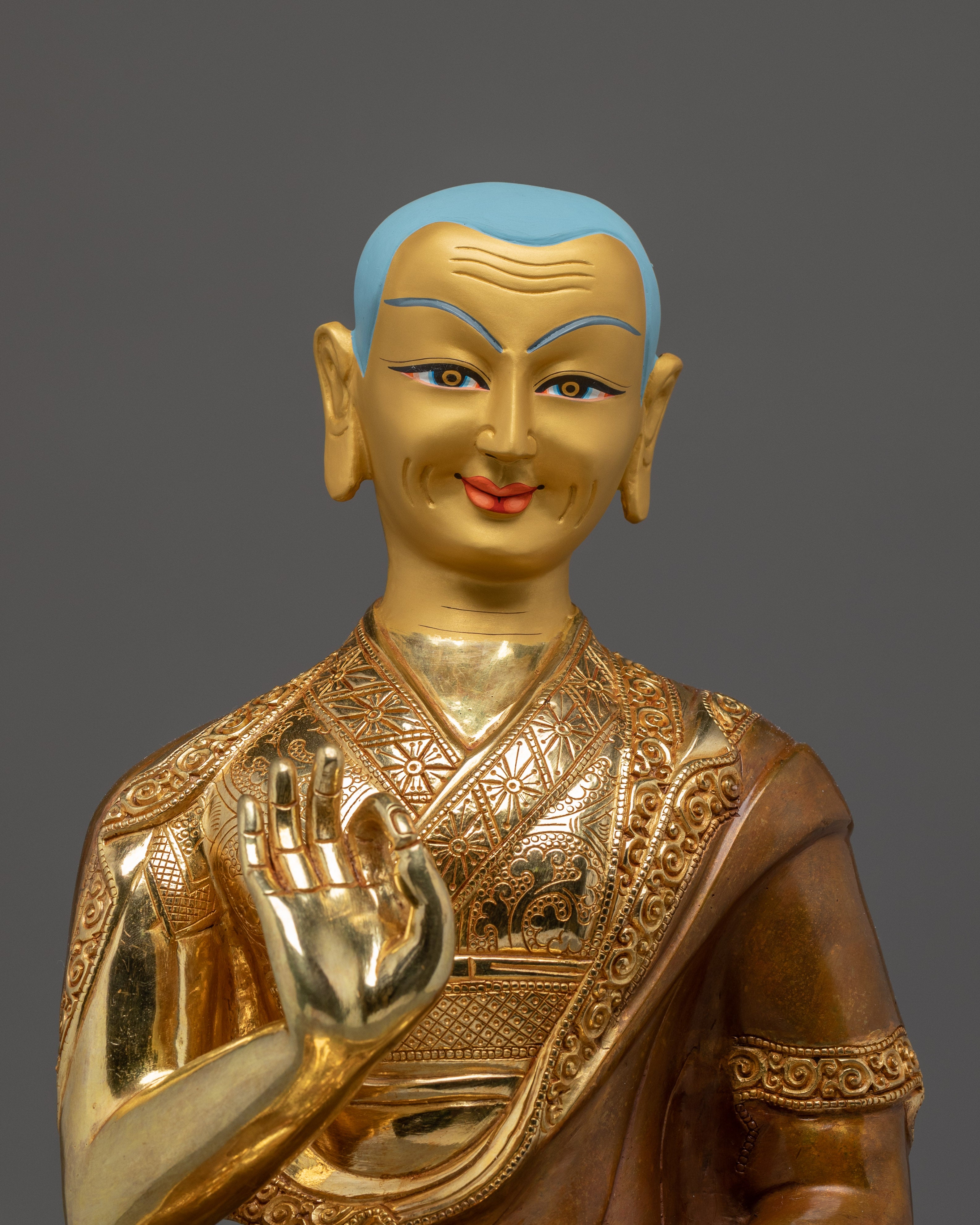 Tsongkhapa Set, Tibetan Masters Statue | Gold Gilded Artwork for Meditation