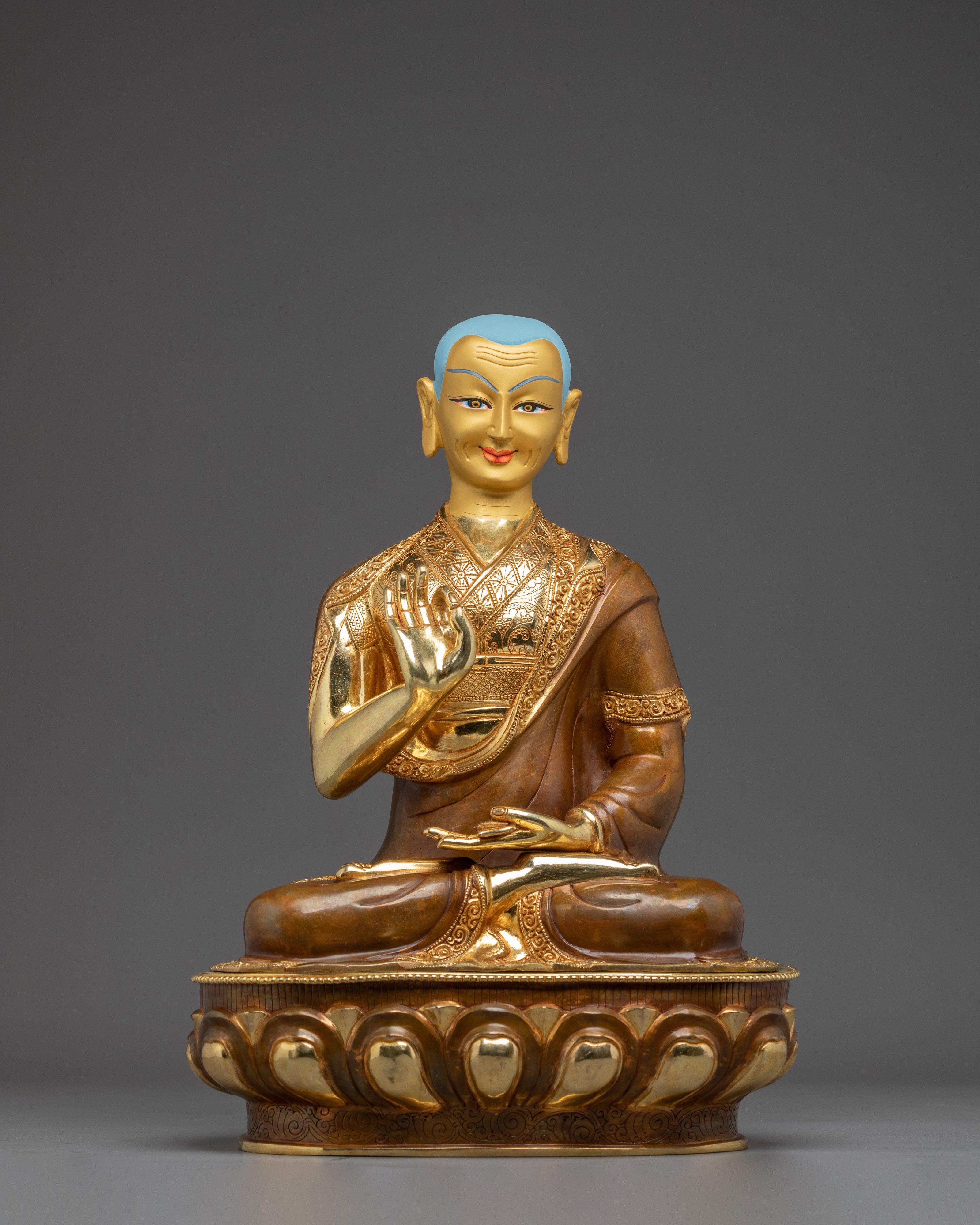 Tsongkhapa Set, Tibetan Masters Statue | Gold Gilded Artwork for Meditation