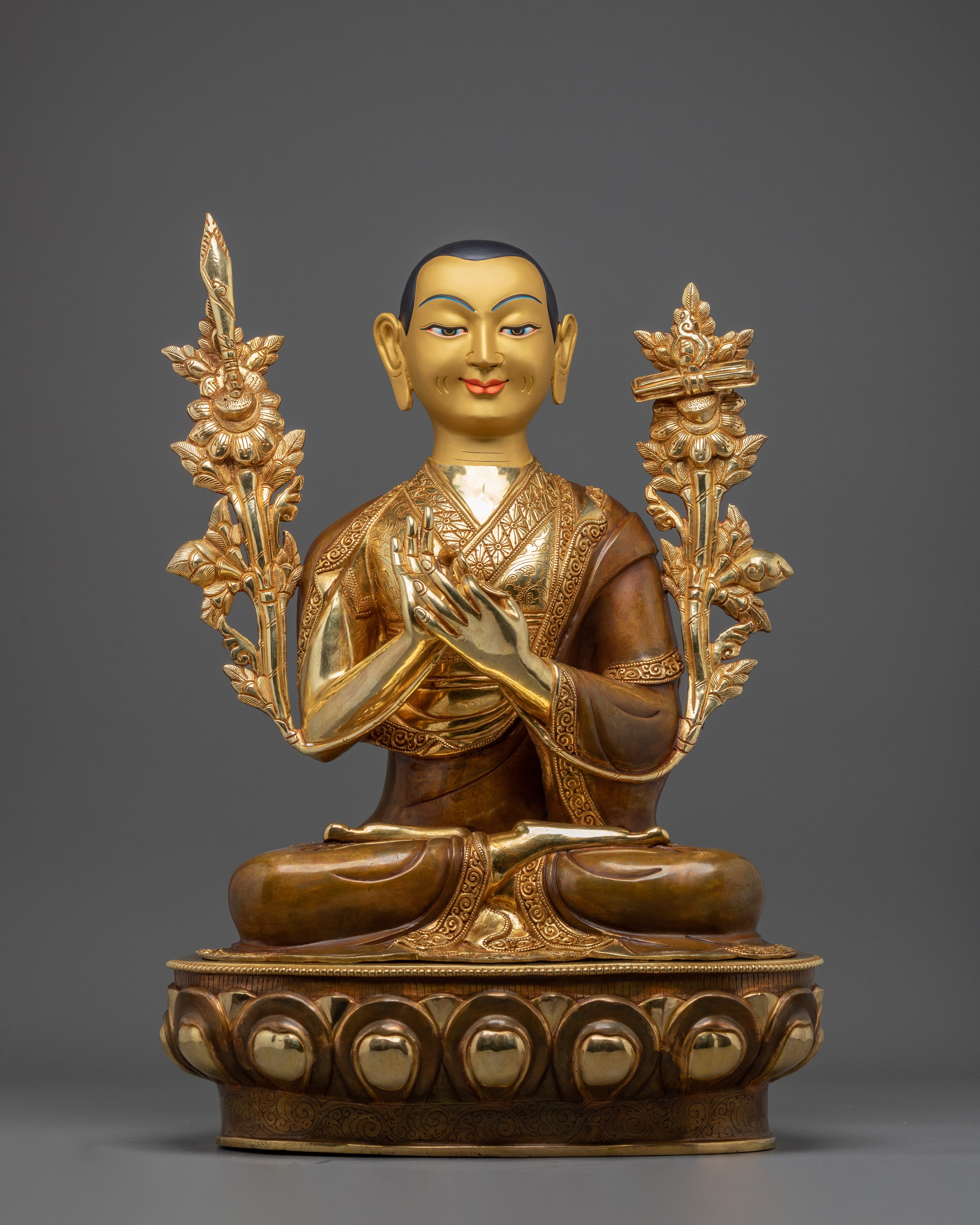 Tsongkhapa Set, Tibetan Masters Statue | Gold Gilded Artwork for Meditation