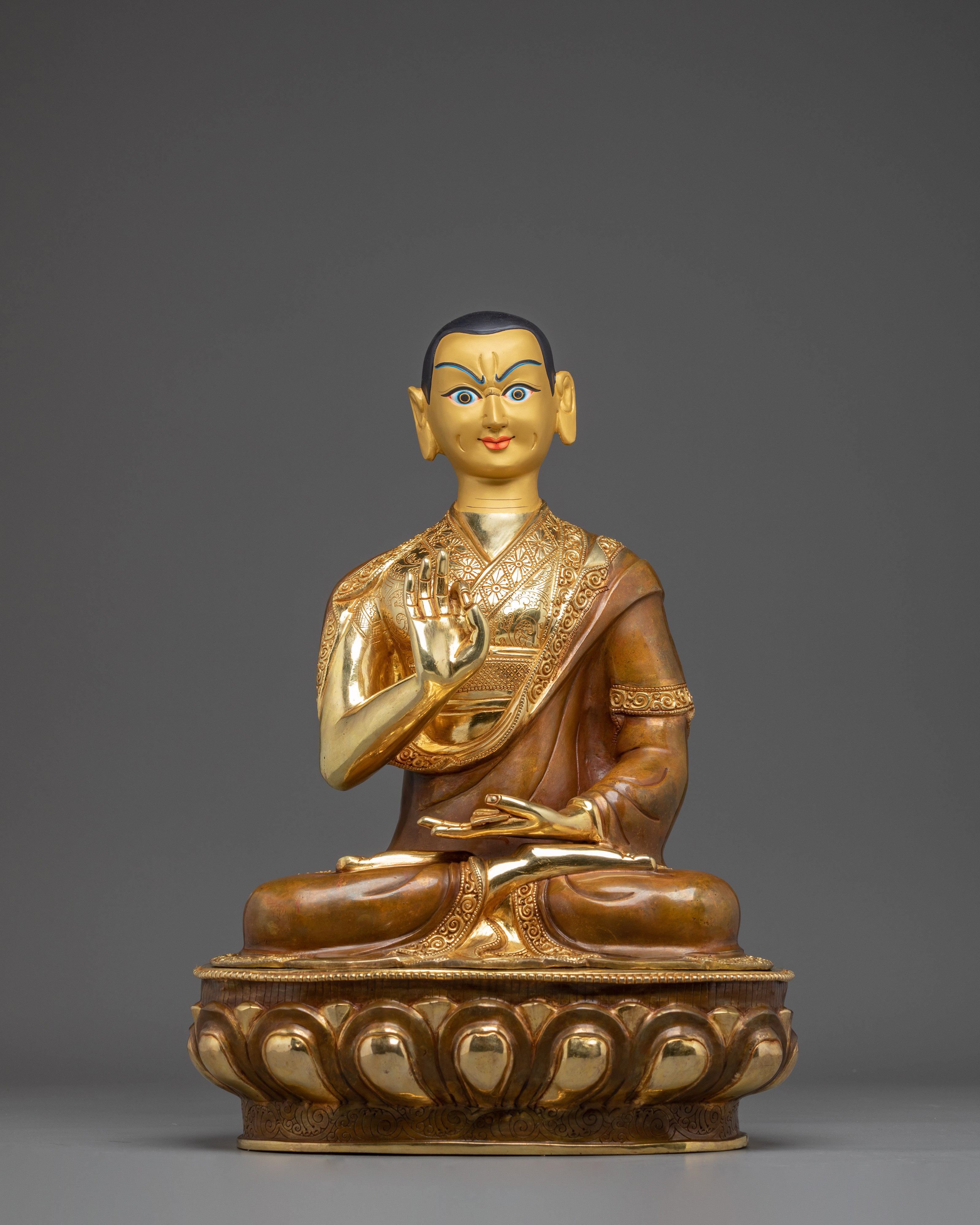 Tsongkhapa Set, Tibetan Masters Statue | Gold Gilded Artwork for Meditation