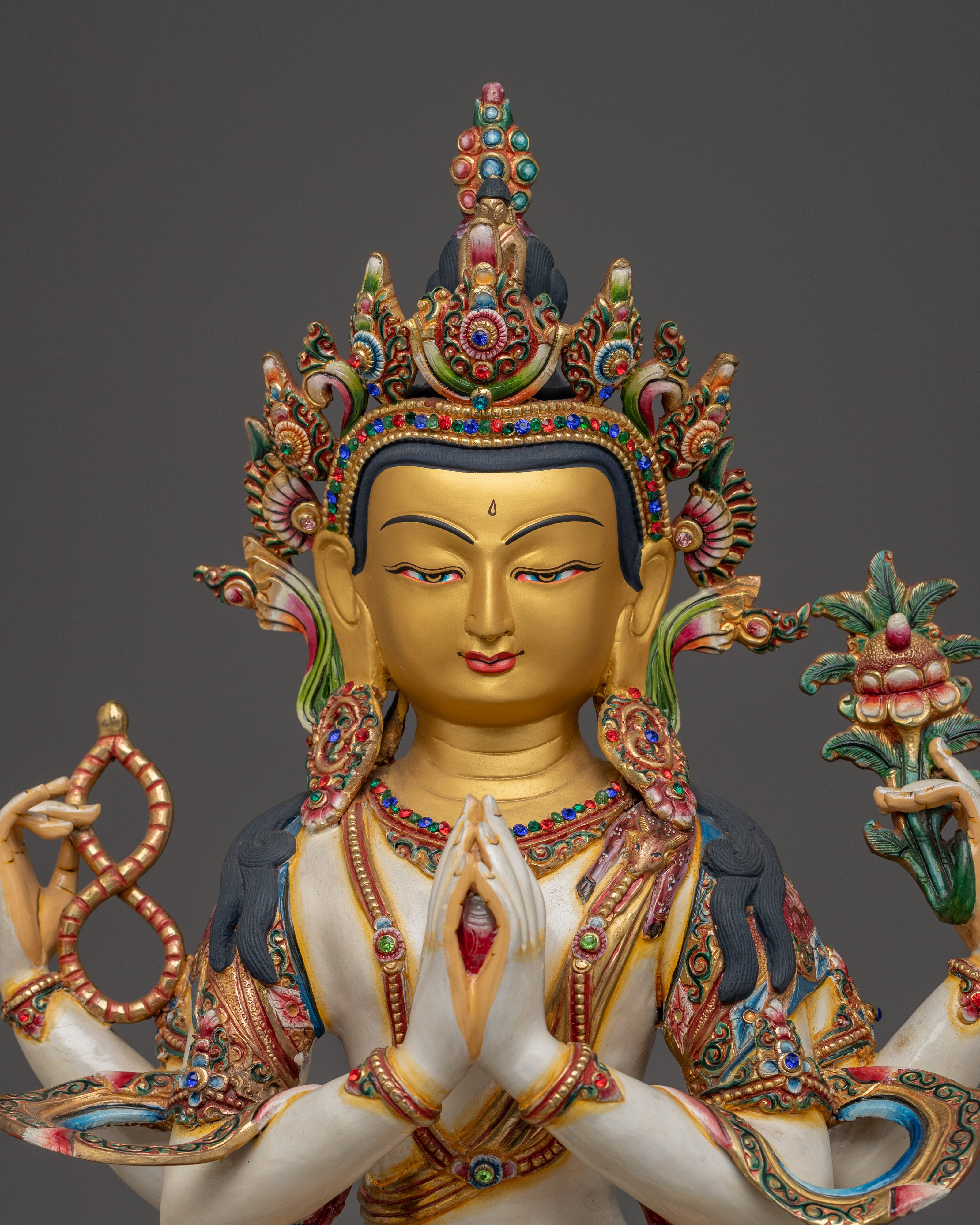 Tibetan Chenrezig Icon | Handcrafted Nepali Artwork