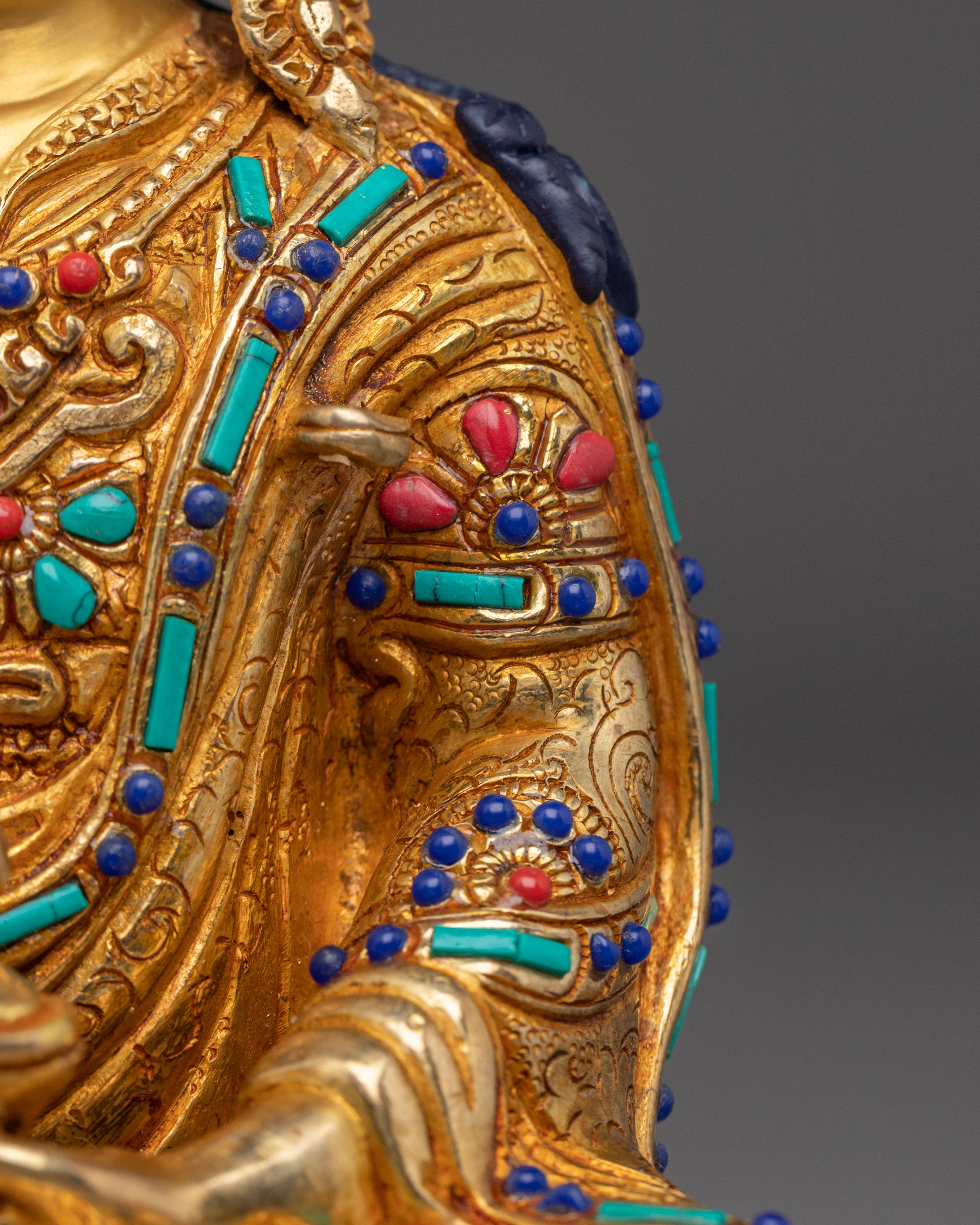 Gemstone-Inlaid Guru Rinpoche Statue | 24K Gold Gilded Padmasambhava