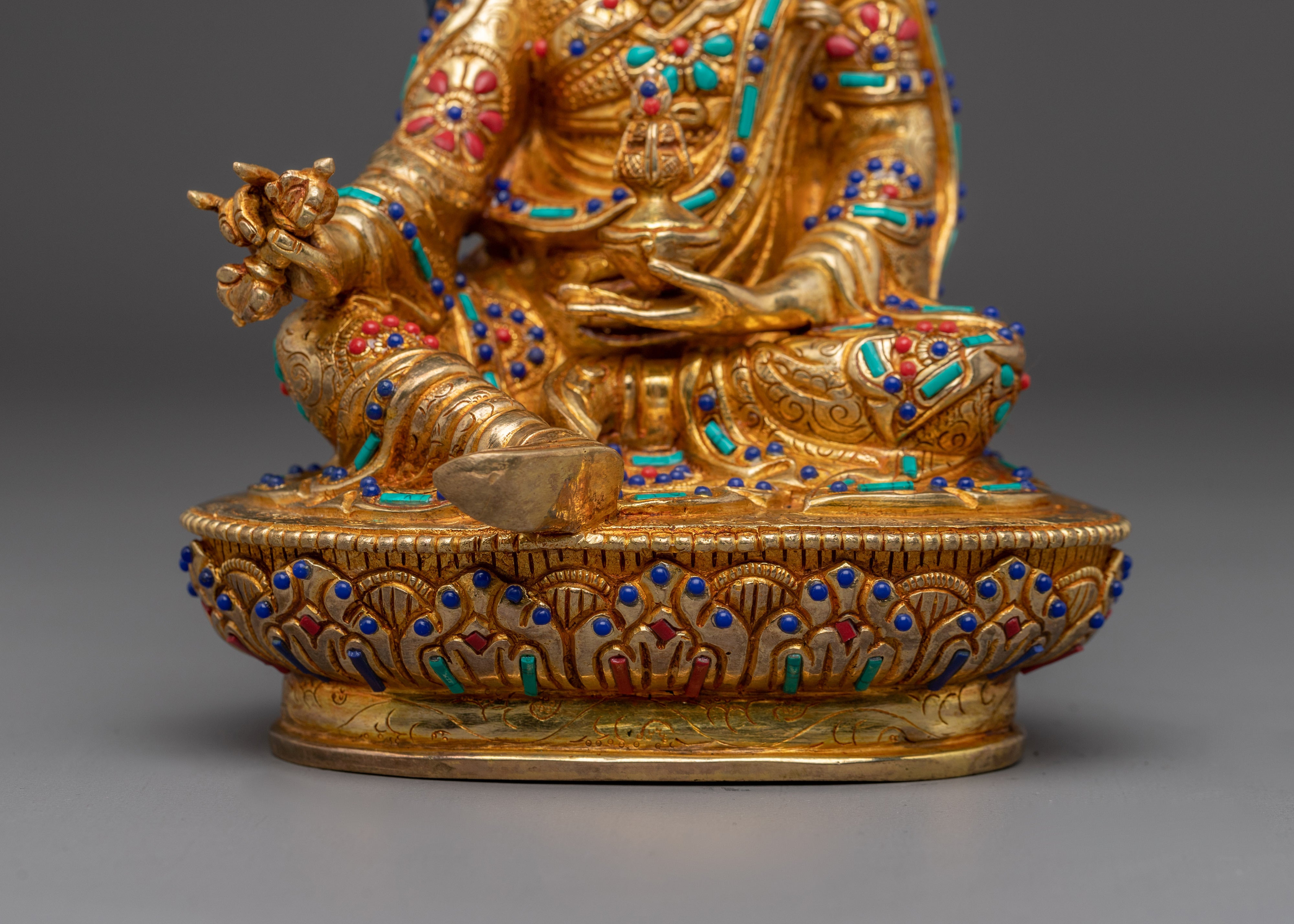 Gemstone-Inlaid Guru Rinpoche Statue | 24K Gold Gilded Padmasambhava