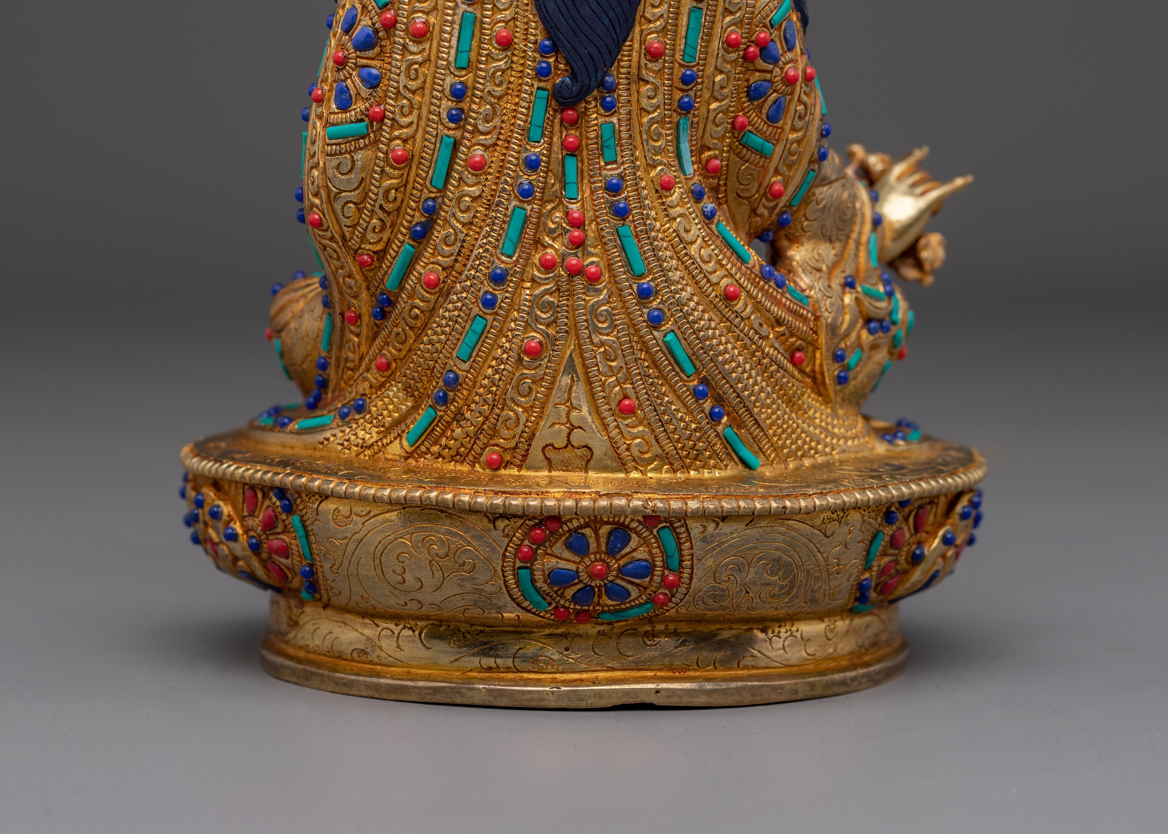 Gemstone-Inlaid Guru Rinpoche Statue | 24K Gold Gilded Padmasambhava