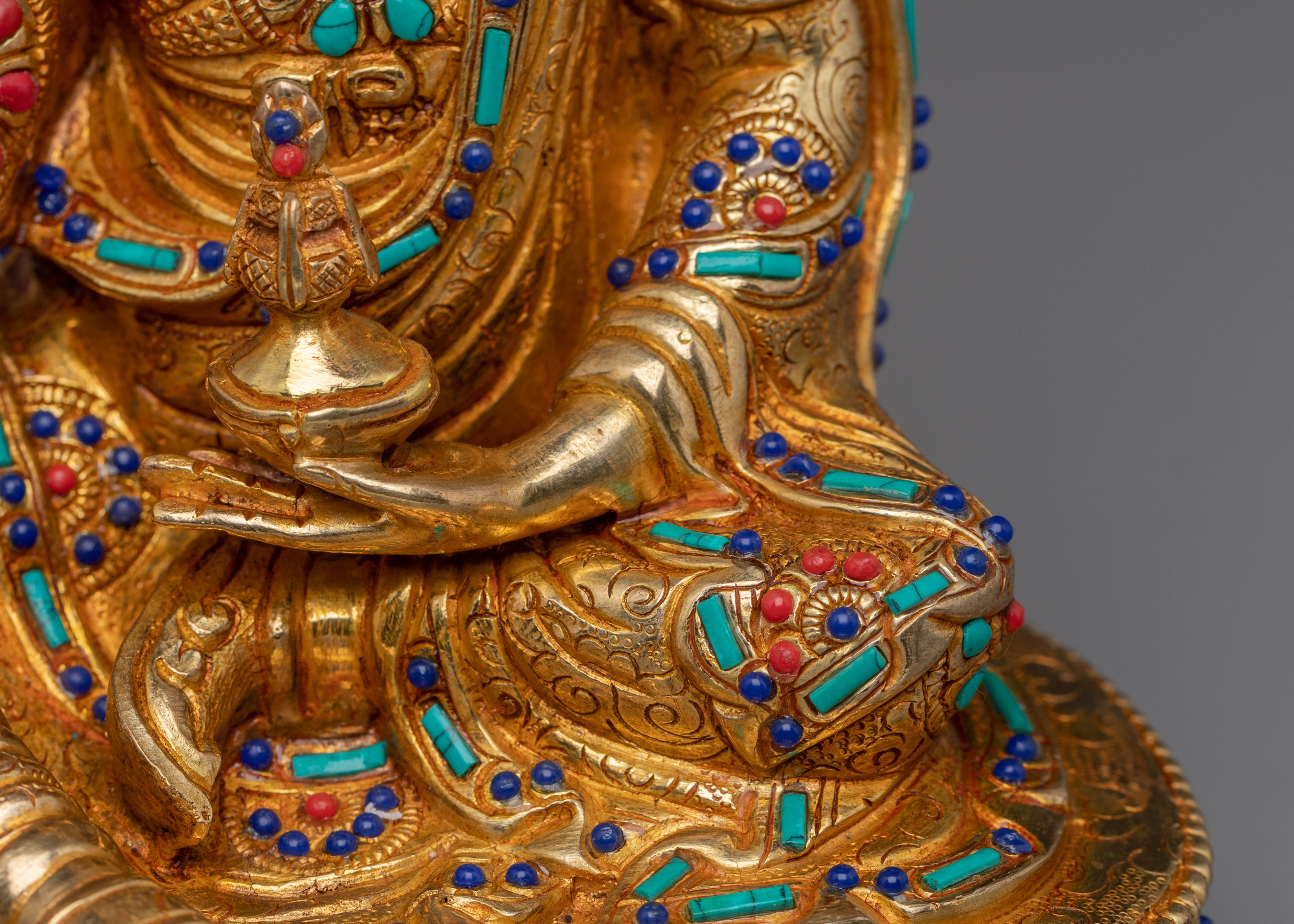 Gemstone-Inlaid Guru Rinpoche Statue | 24K Gold Gilded Padmasambhava