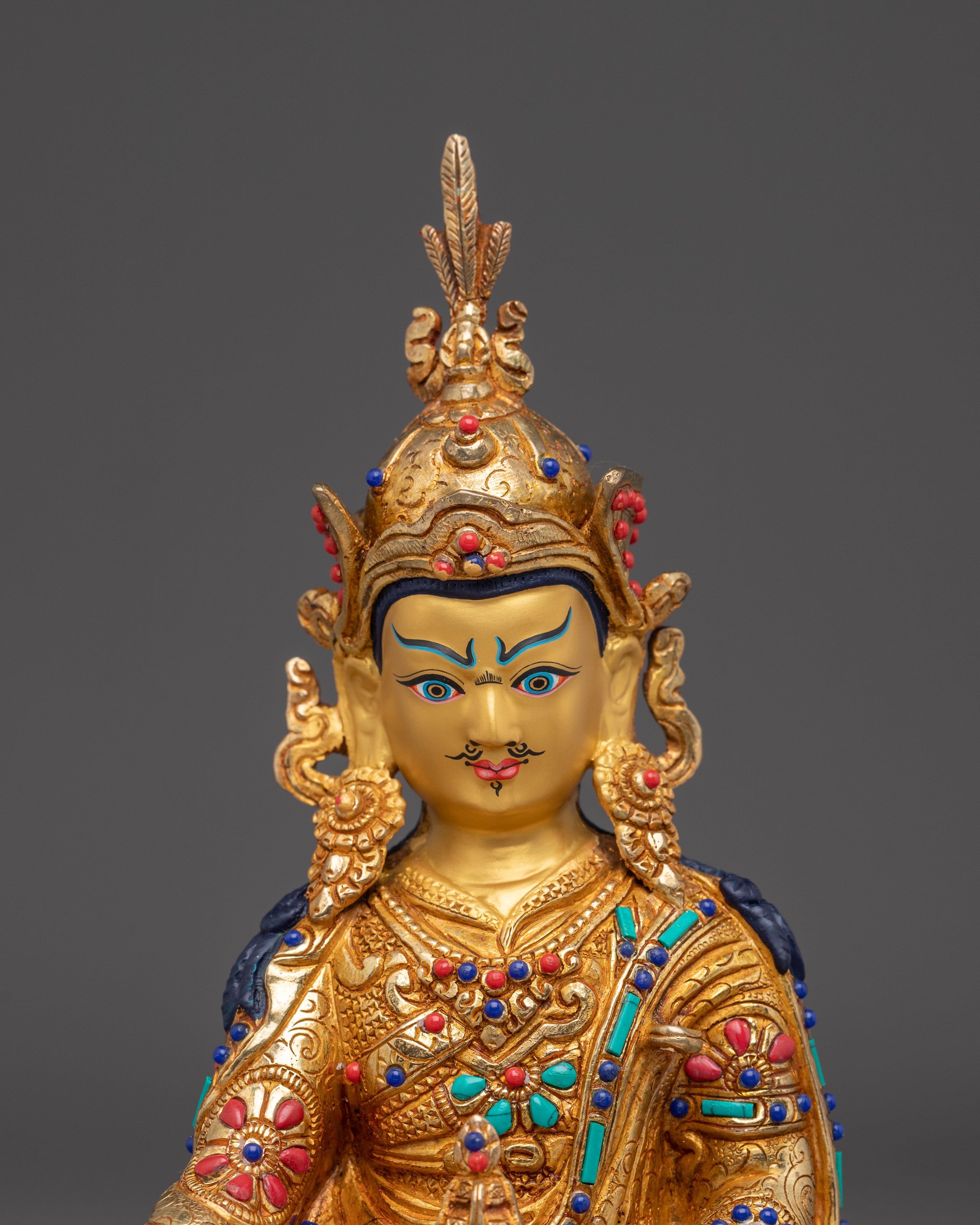 Gemstone-Inlaid Guru Rinpoche Statue | 24K Gold Gilded Padmasambhava