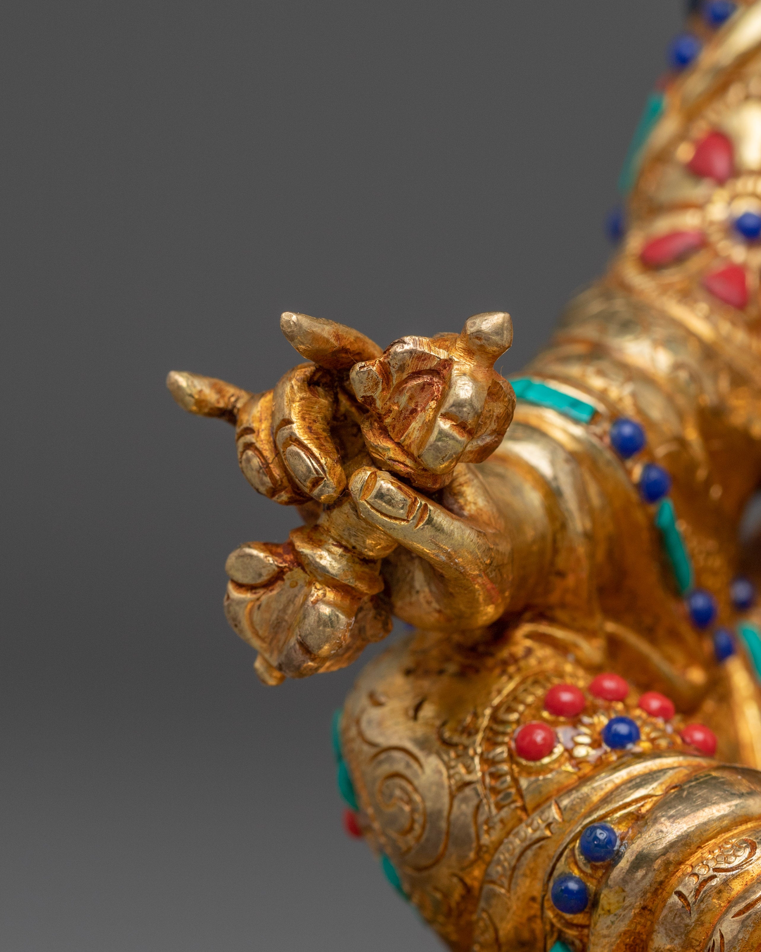 Gemstone-Inlaid Guru Rinpoche Statue | 24K Gold Gilded Padmasambhava
