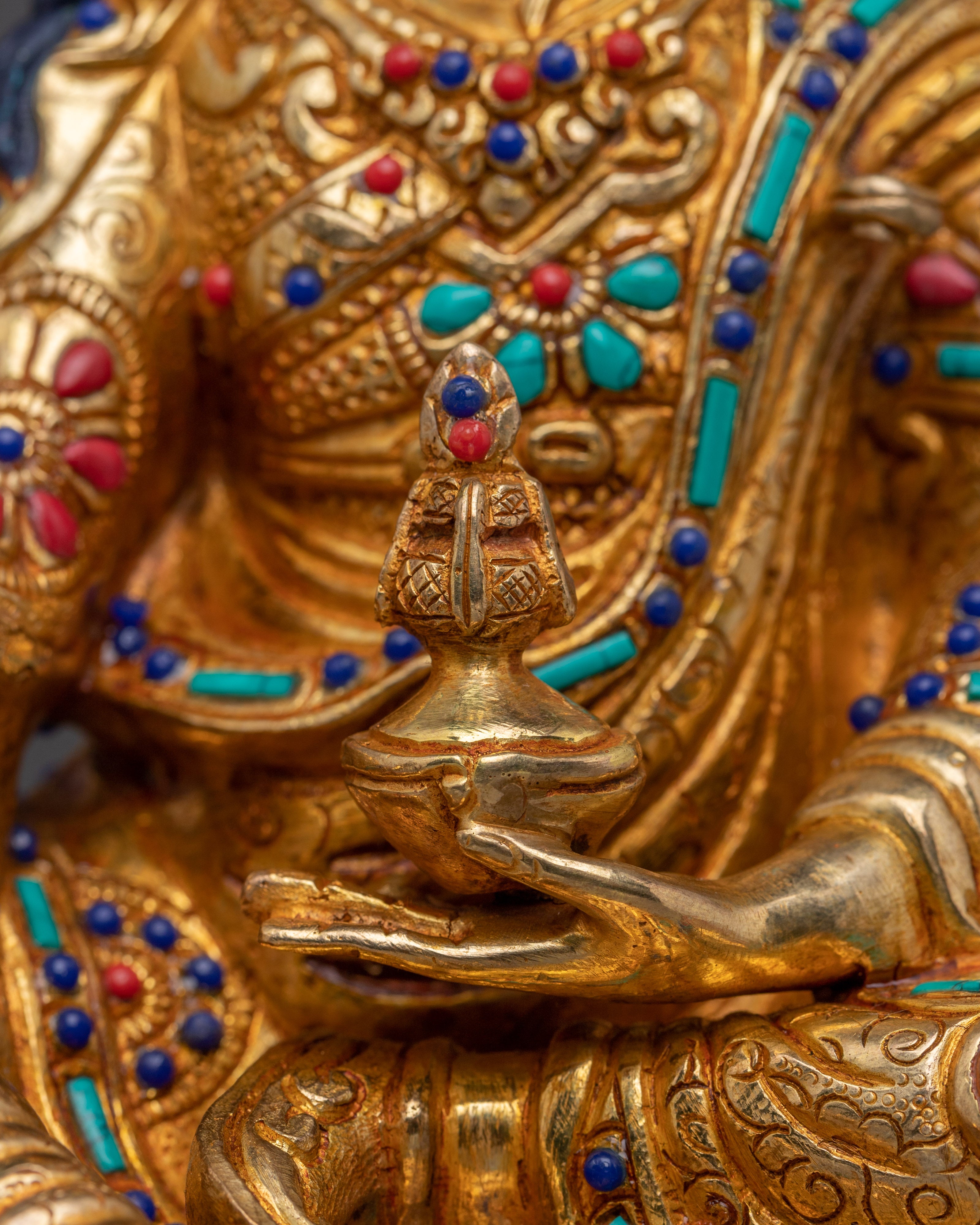 Gemstone-Inlaid Guru Rinpoche Statue | 24K Gold Gilded Padmasambhava