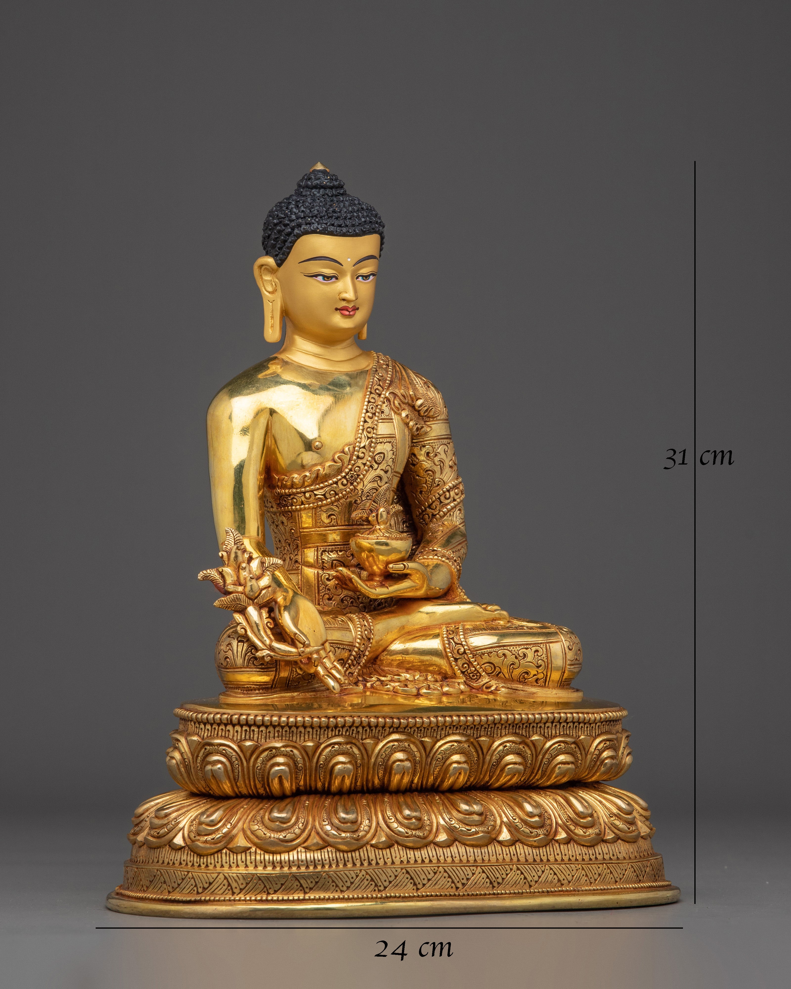 24K Gold Gilded Copper Medicine Buddha