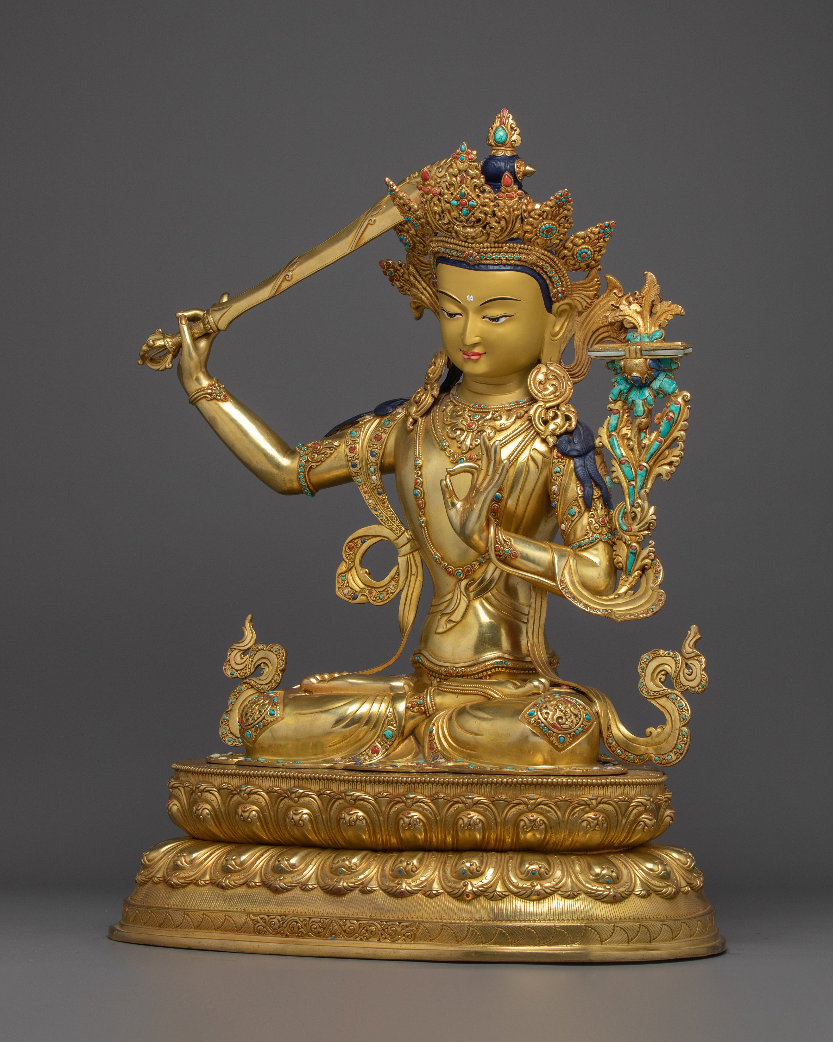 Manjushri, Dharma Sword Holder | Gold Gilded Tibetan Statue
