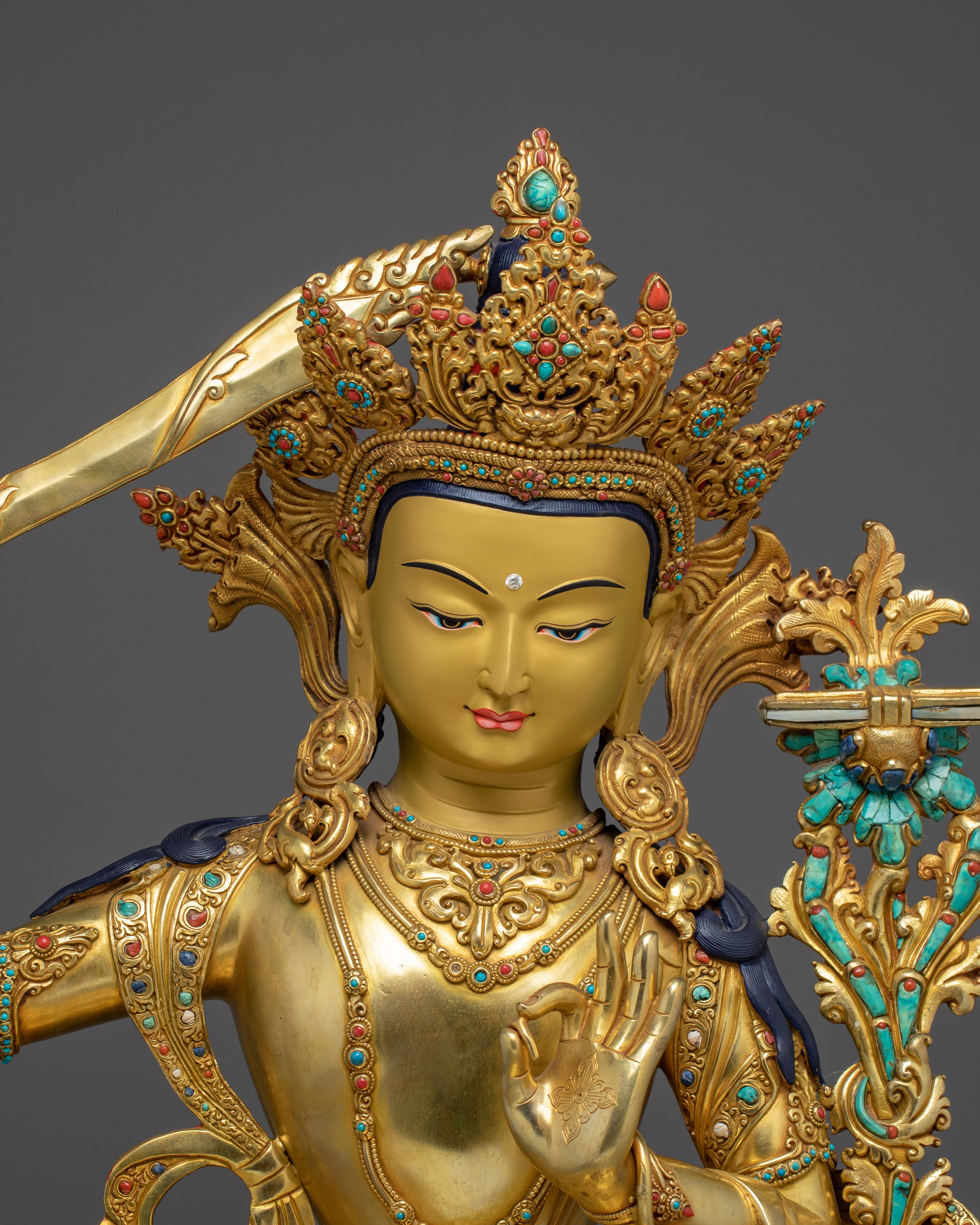 Manjushri, Dharma Sword Holder | Gold Gilded Tibetan Statue