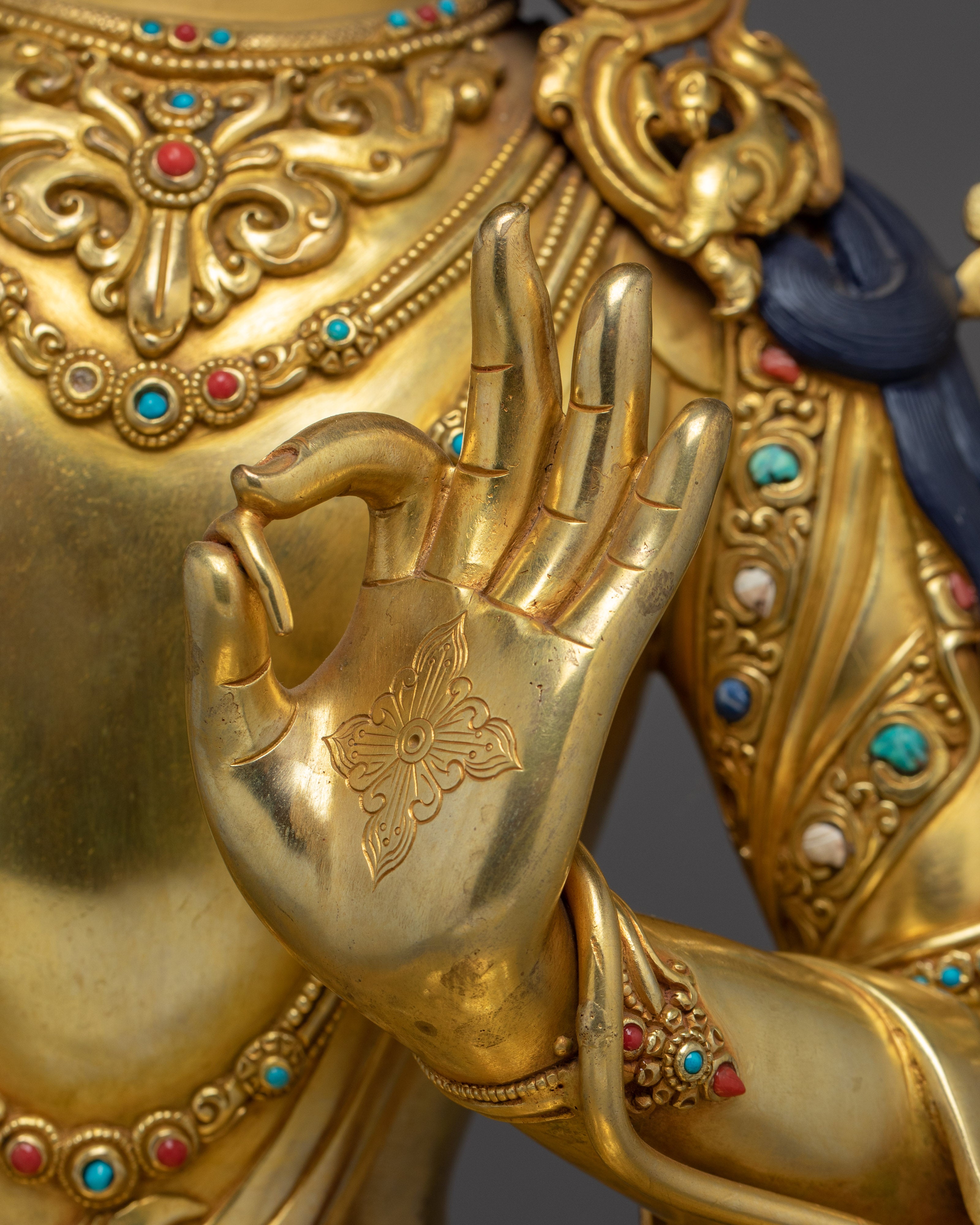 Manjushri, Dharma Sword Holder | Gold Gilded Tibetan Statue