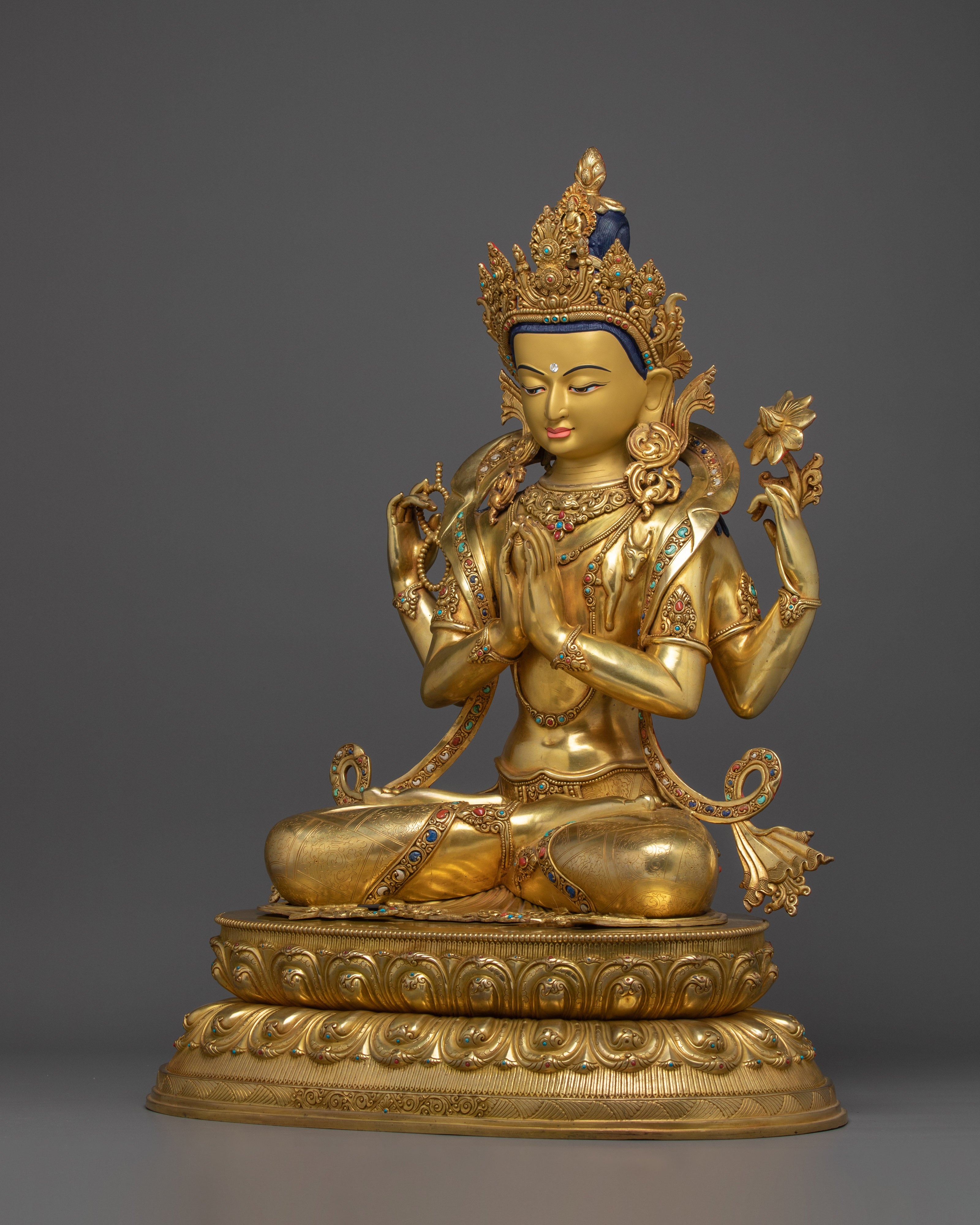 Graceful Chenrezig Sculpture | Handcrafted Nepali Artwork