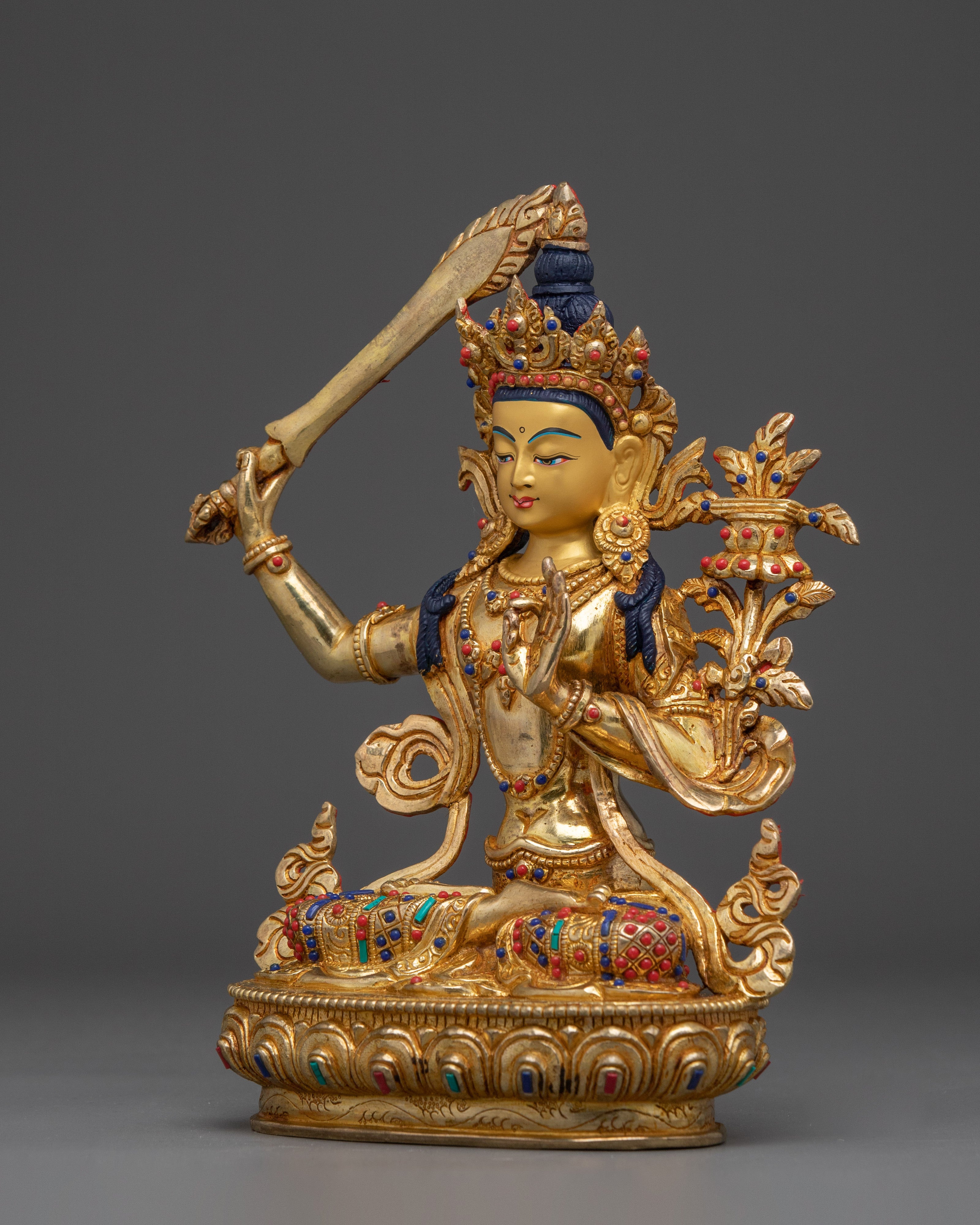 Manjushri, Flame of Wisdom | Gold Gilded Tibetan Icon