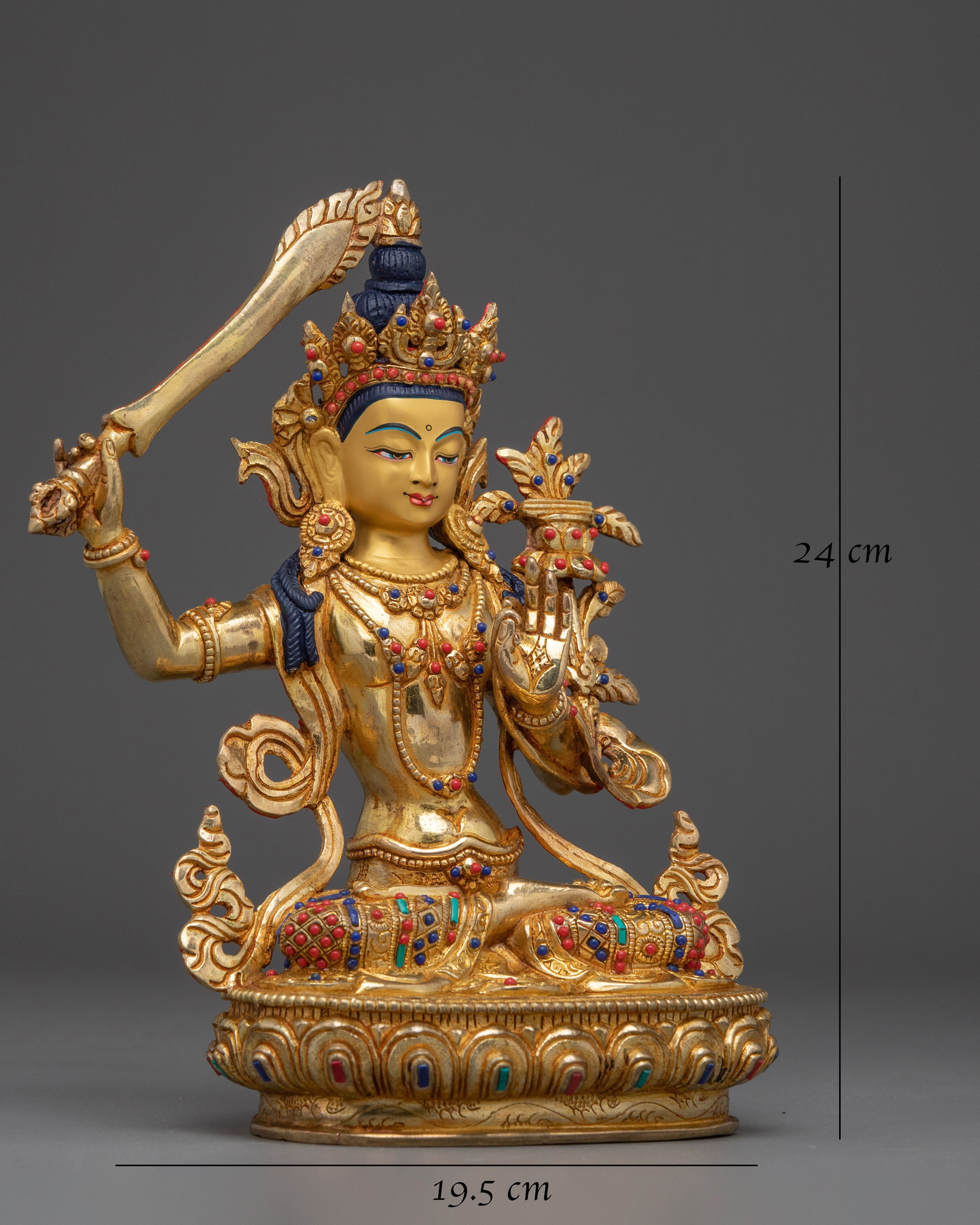 Manjushri, Flame of Wisdom | Gold Gilded Tibetan Icon