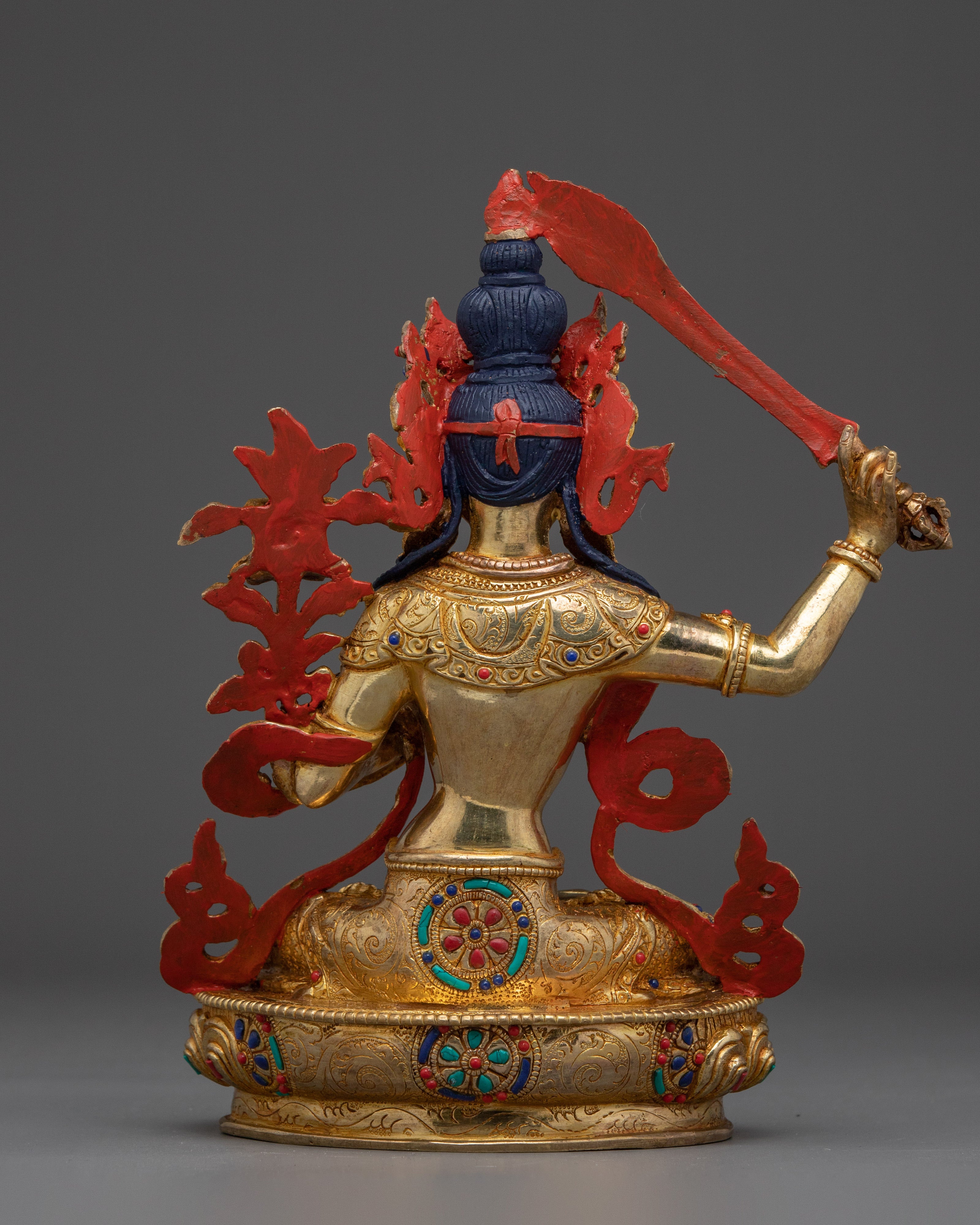 Manjushri, Flame of Wisdom | Gold Gilded Tibetan Icon