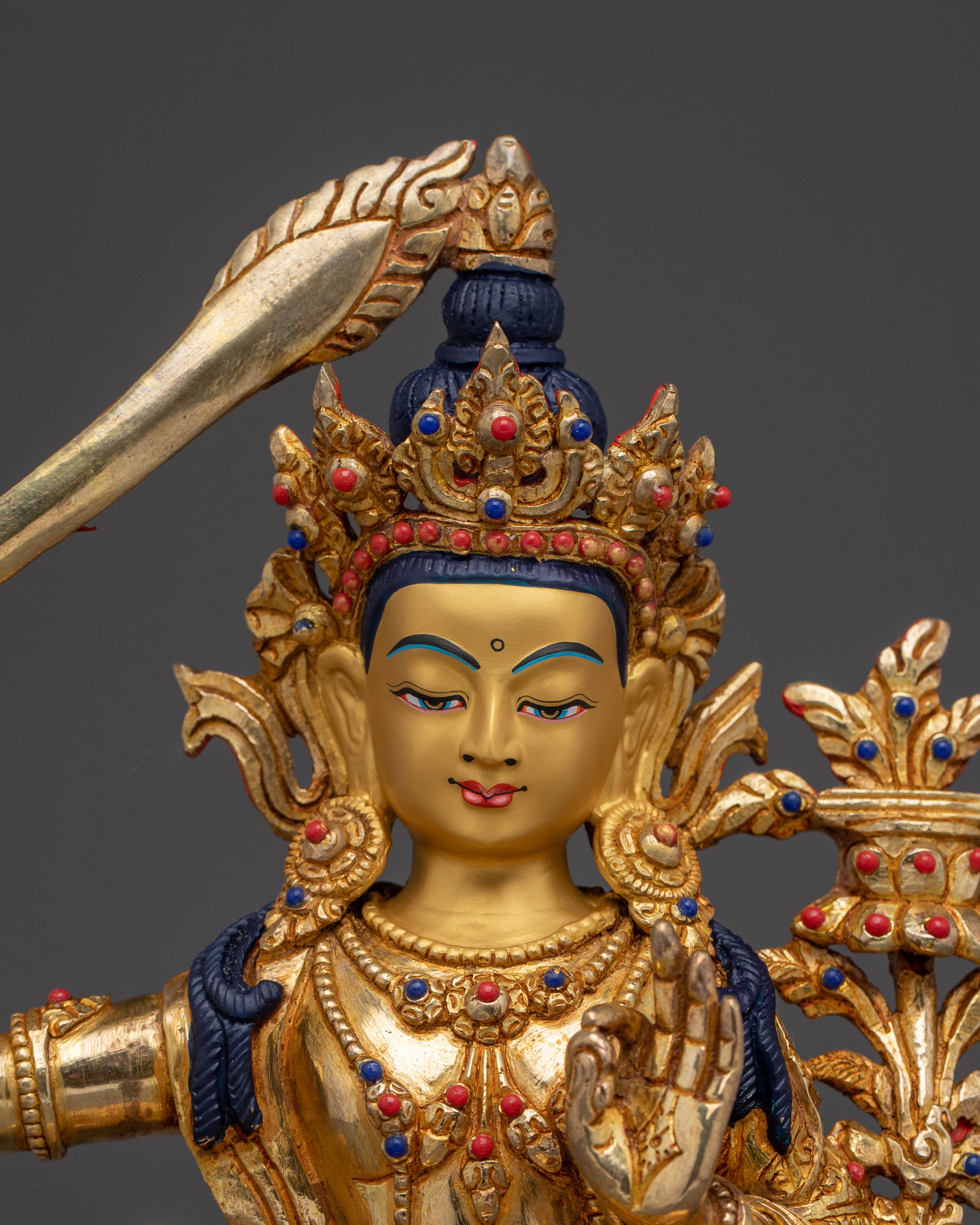 Manjushri, Flame of Wisdom | Gold Gilded Tibetan Icon