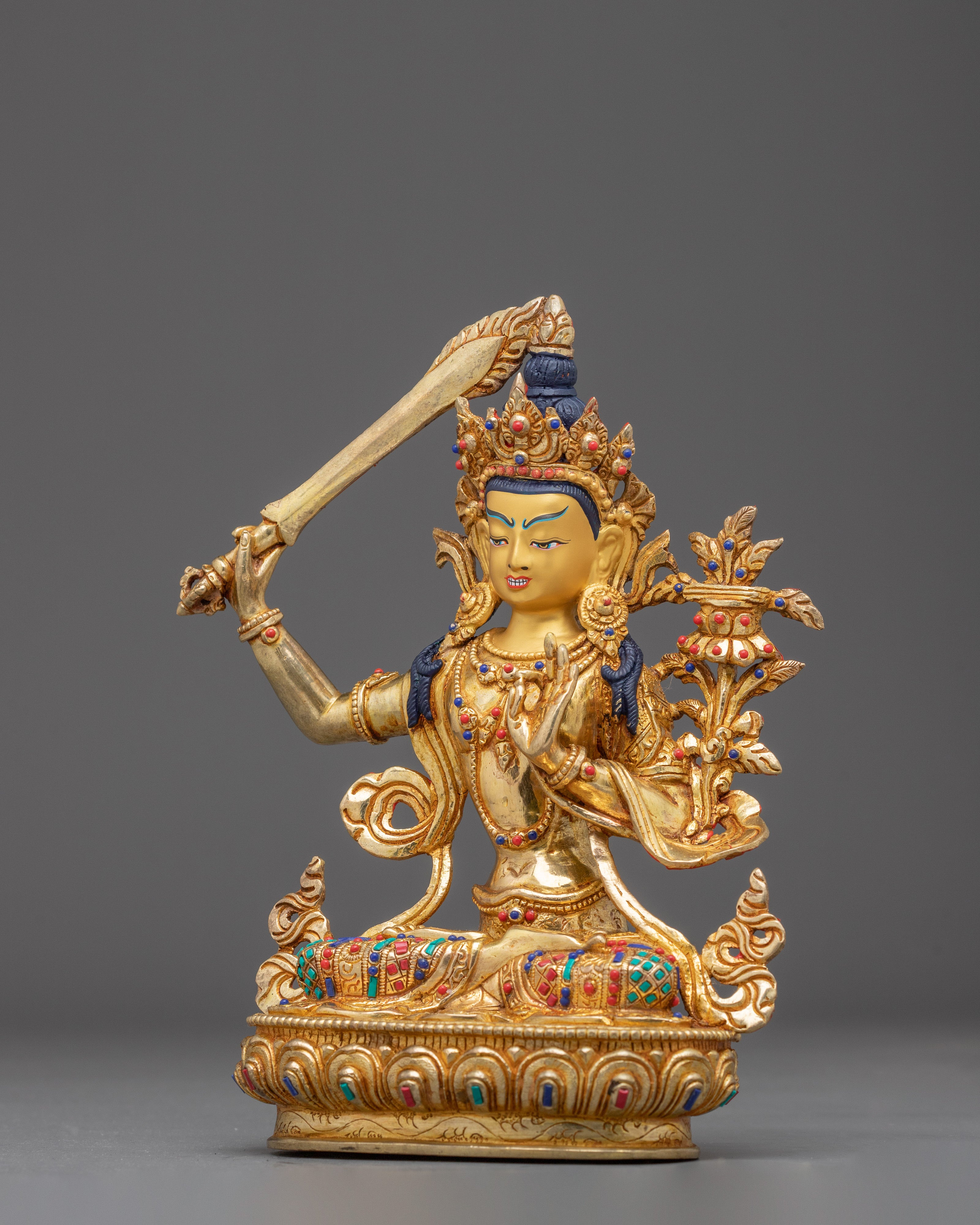 Manjushri, Guardian of Wisdom and Dharma | Gold Gilded Tibetan Icon