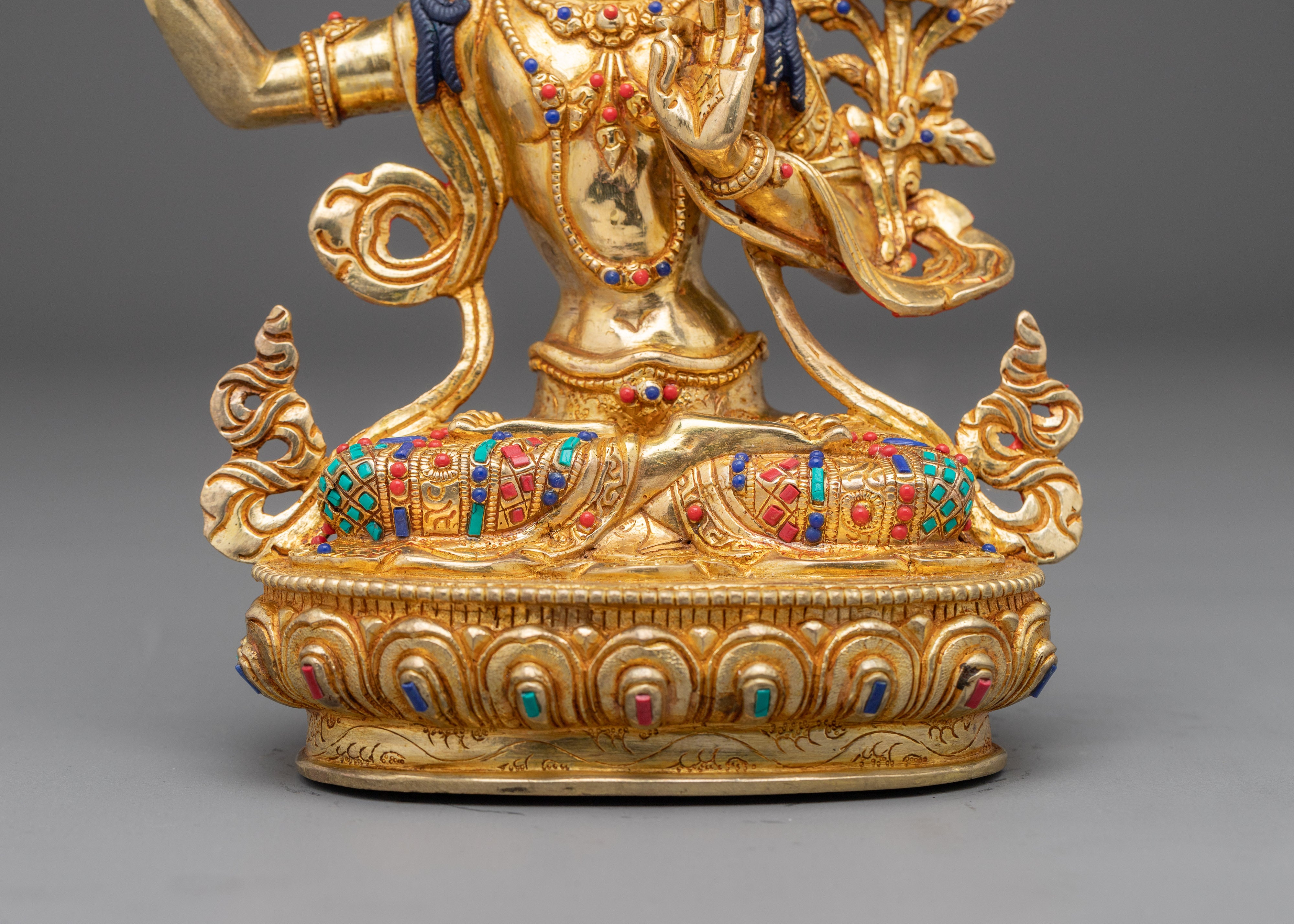Manjushri, Guardian of Wisdom and Dharma | Gold Gilded Tibetan Icon