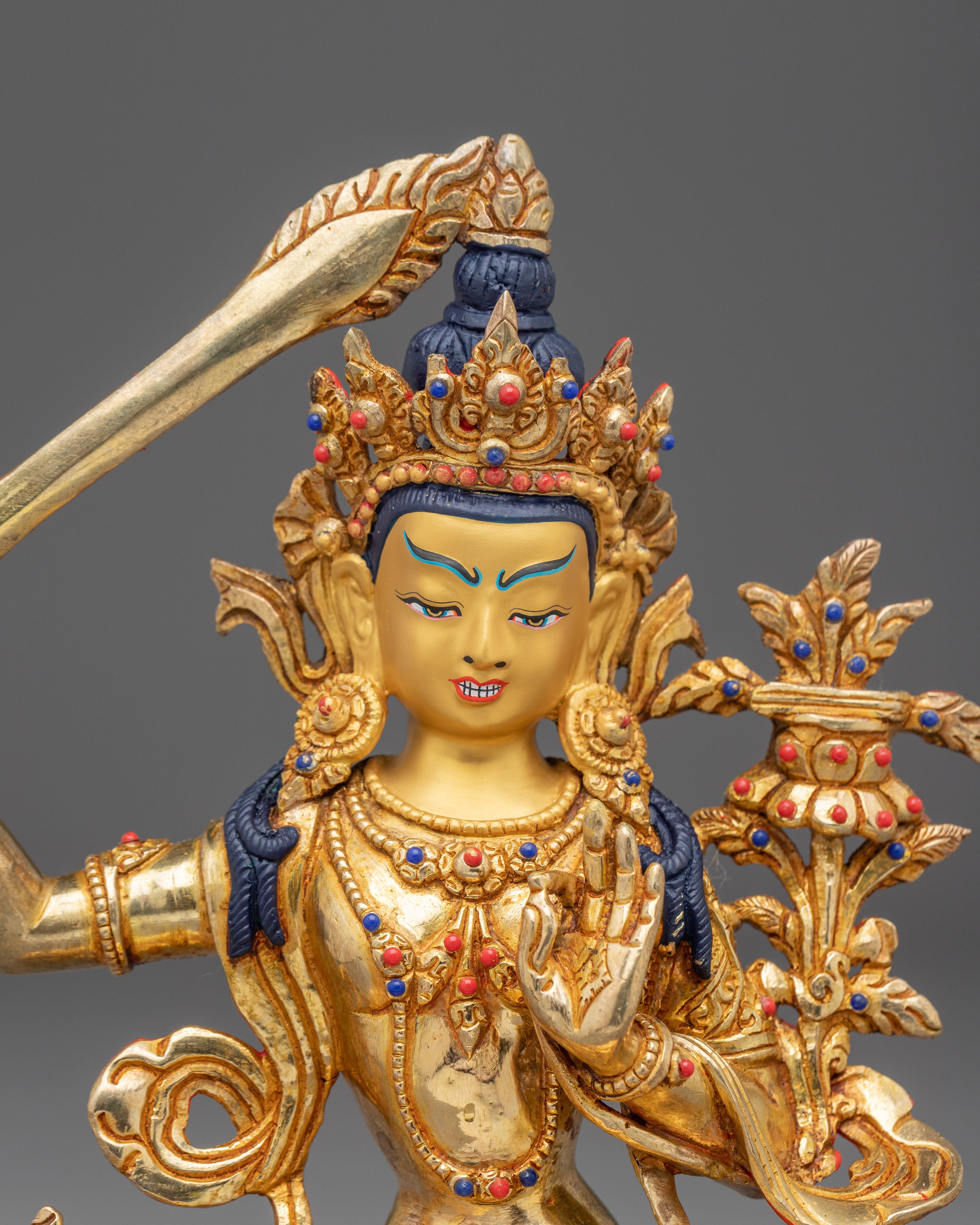 Manjushri, Guardian of Wisdom and Dharma | Gold Gilded Tibetan Icon