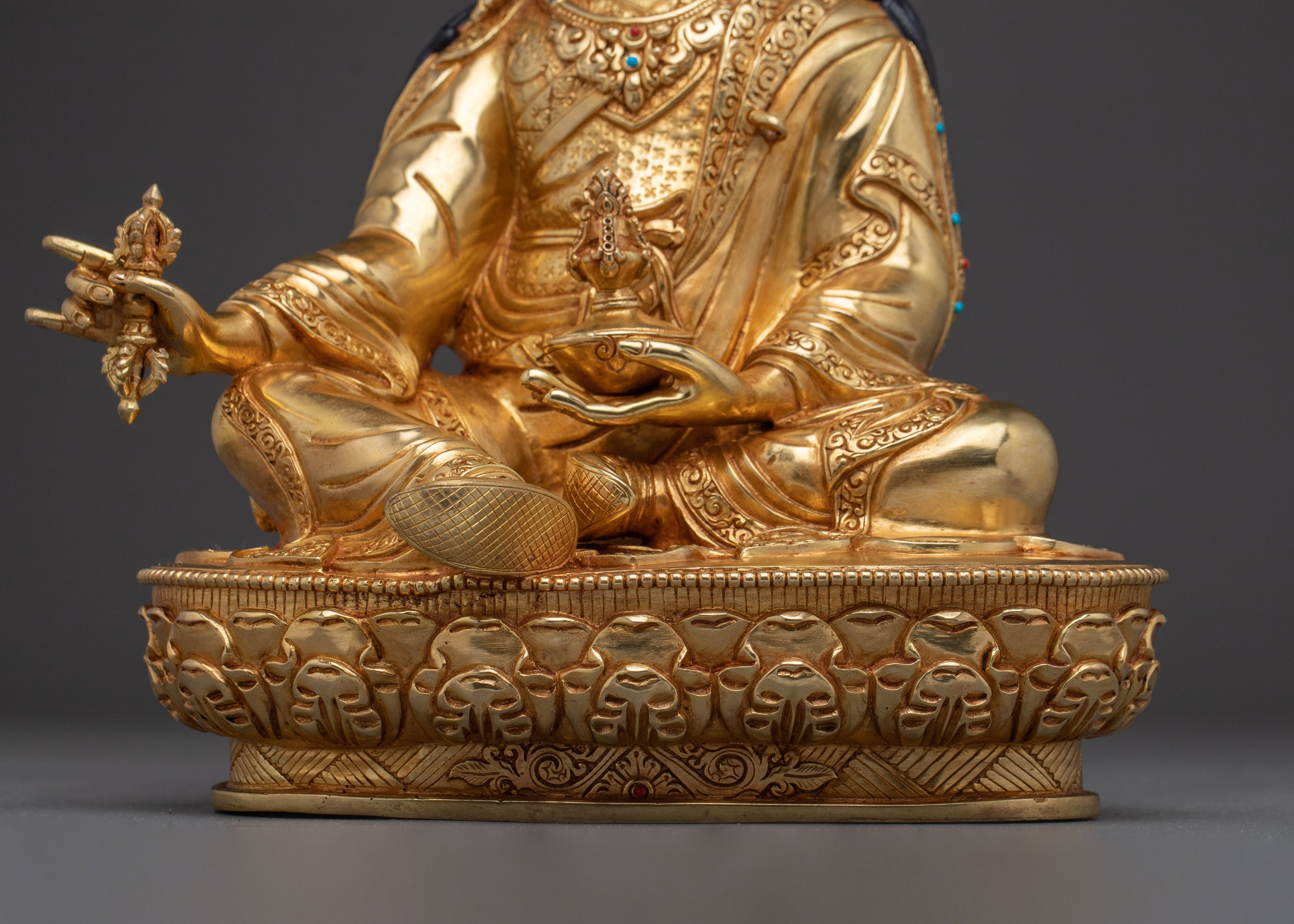 Guru Rinpoche, Tibetan Tantric Healer | Gold Gilded Statue