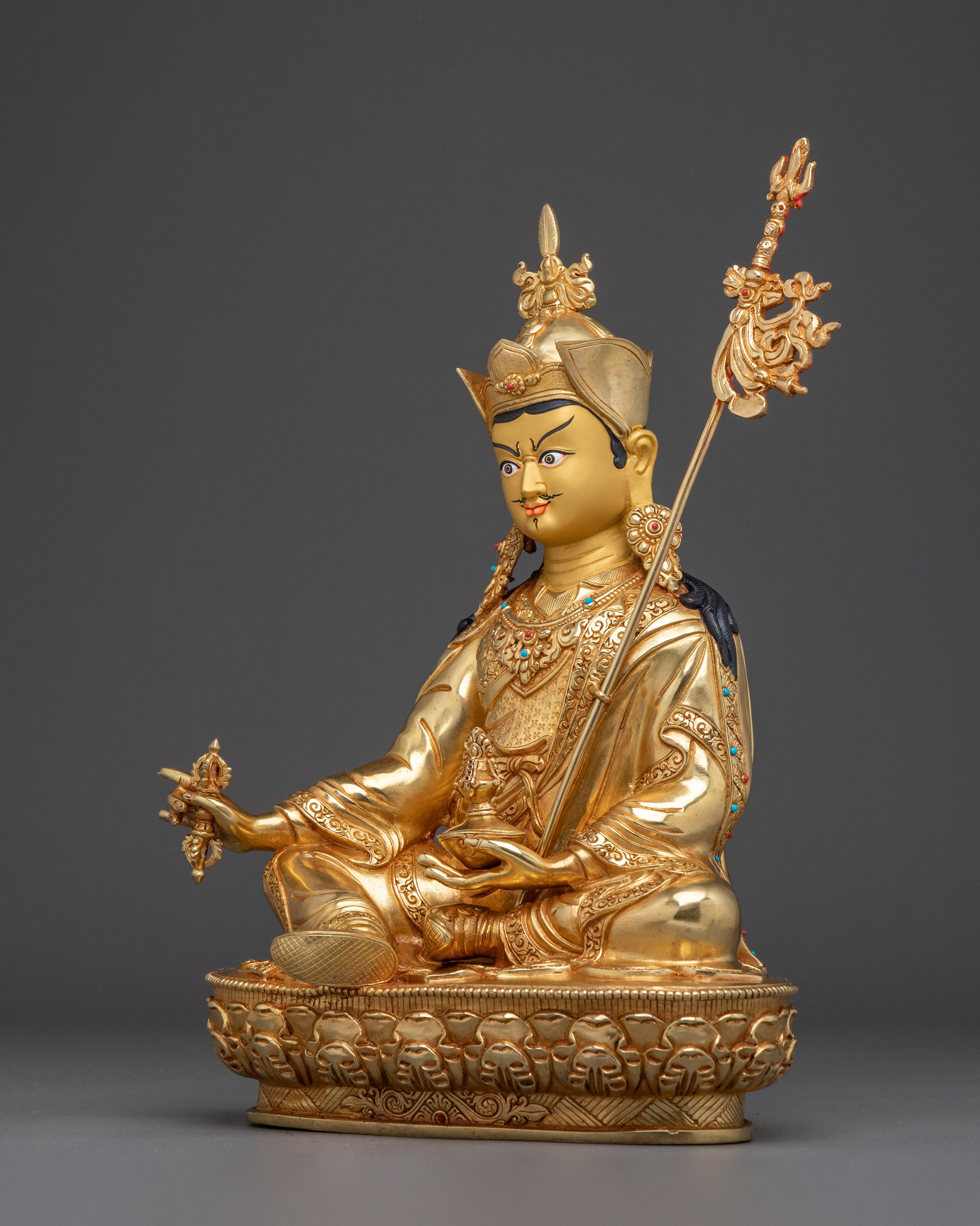 Guru Rinpoche, Tibetan Tantric Healer | Gold Gilded Statue