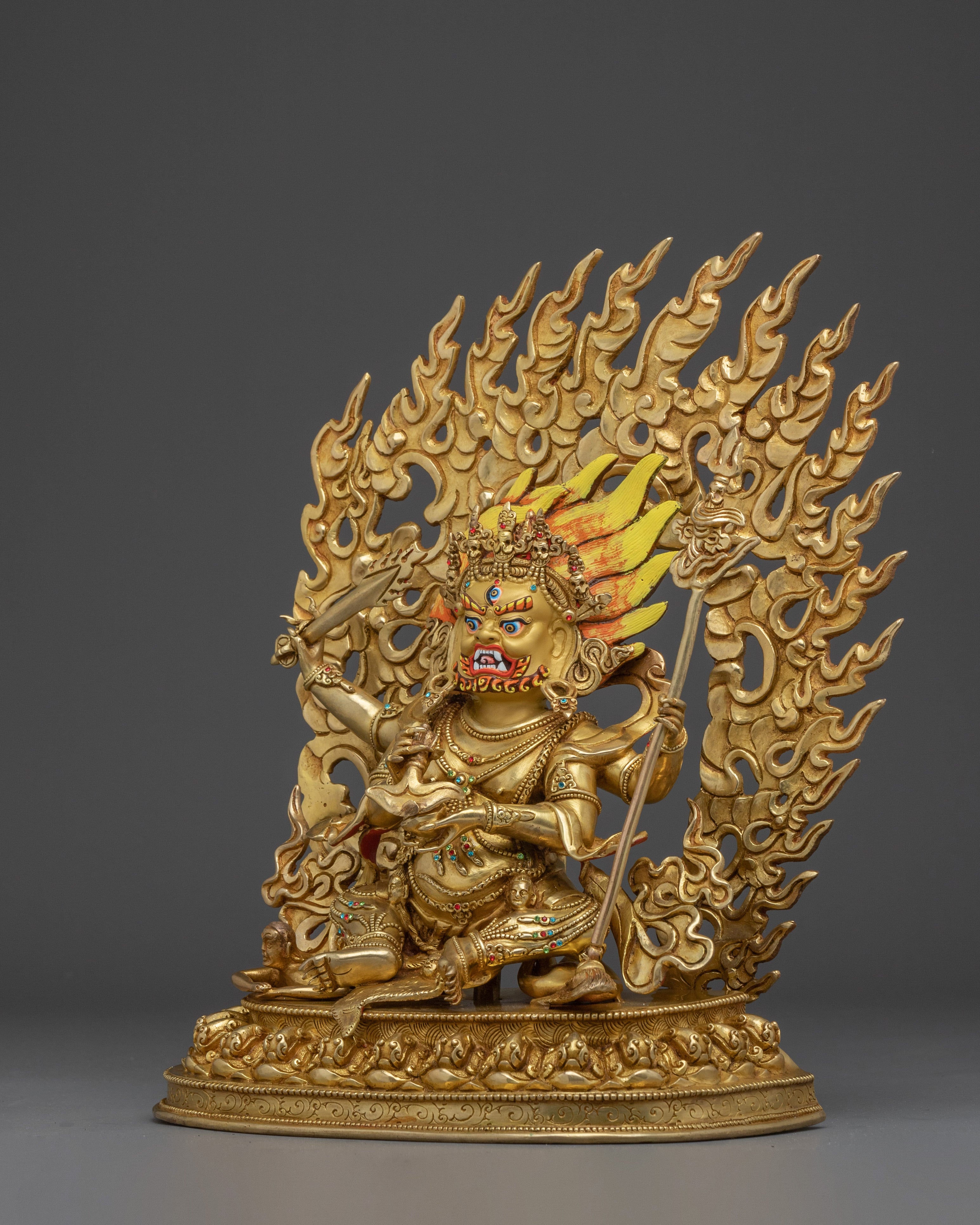 Four Armed Mahakala Sculpture for Protection and Strength | Deity for Altar and Shrine