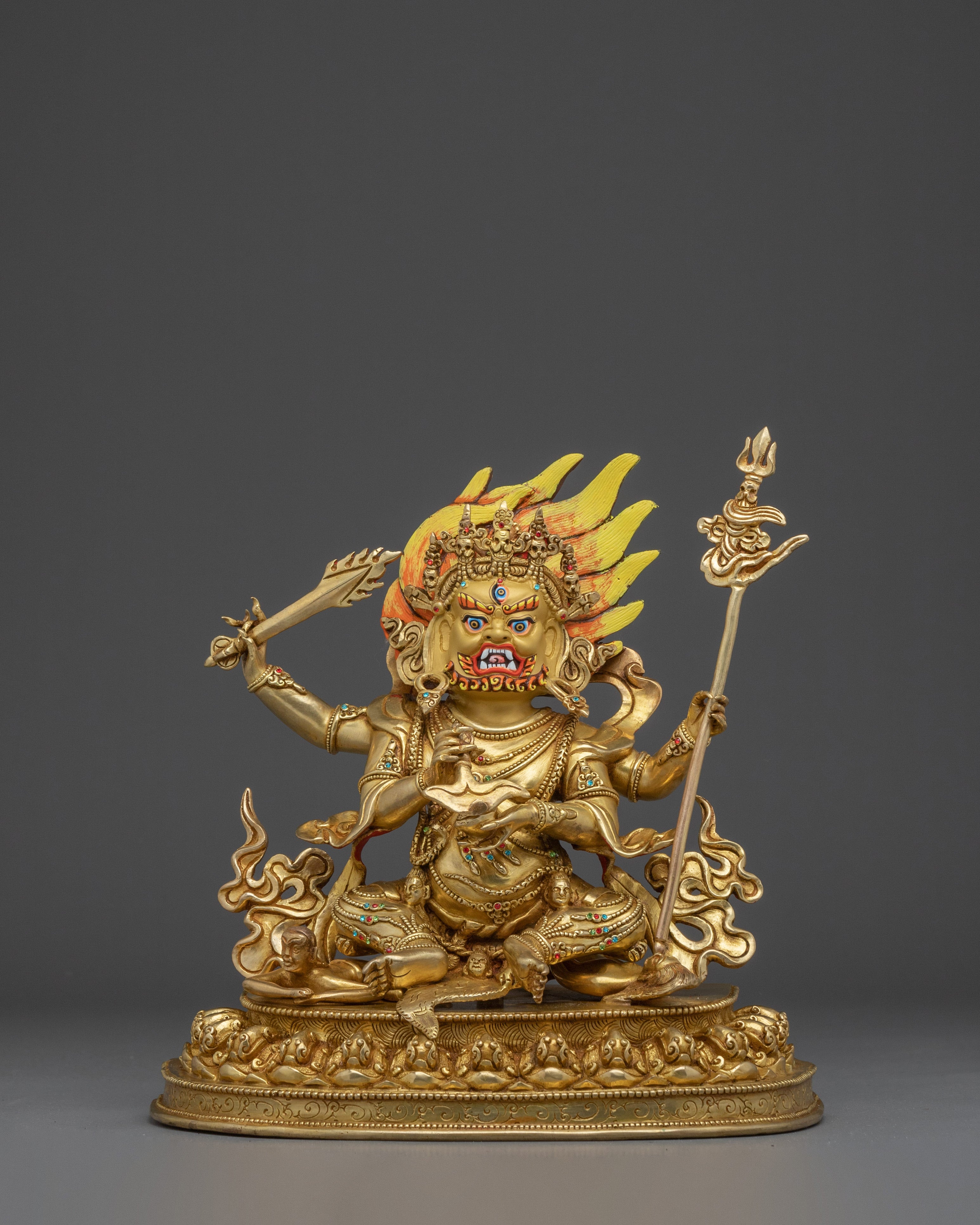 Four Armed Mahakala Sculpture for Protection and Strength | Deity for Altar and Shrine
