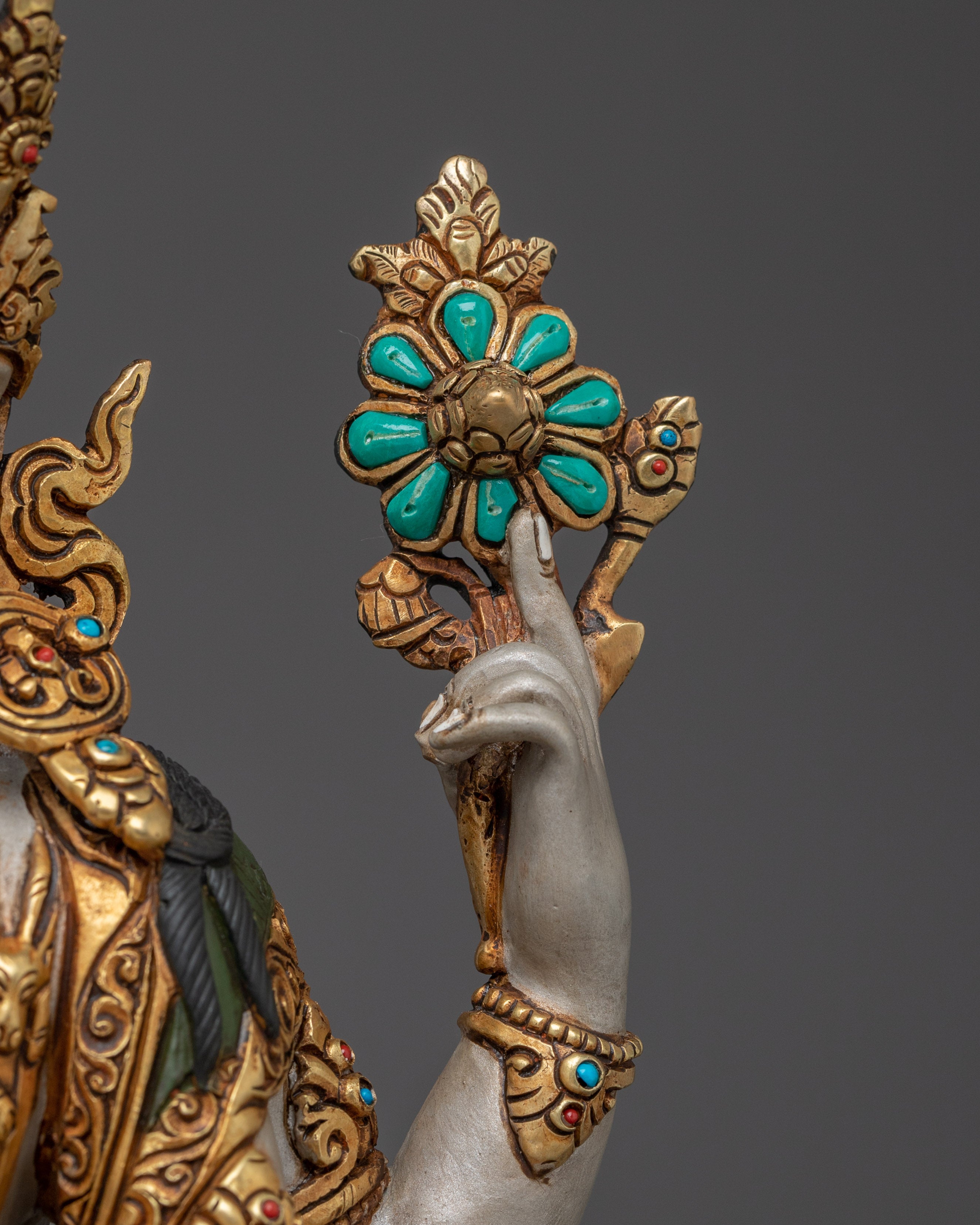 Chenrezig Statue in Gold and Copper Deity | Compassion and Loving Kindness