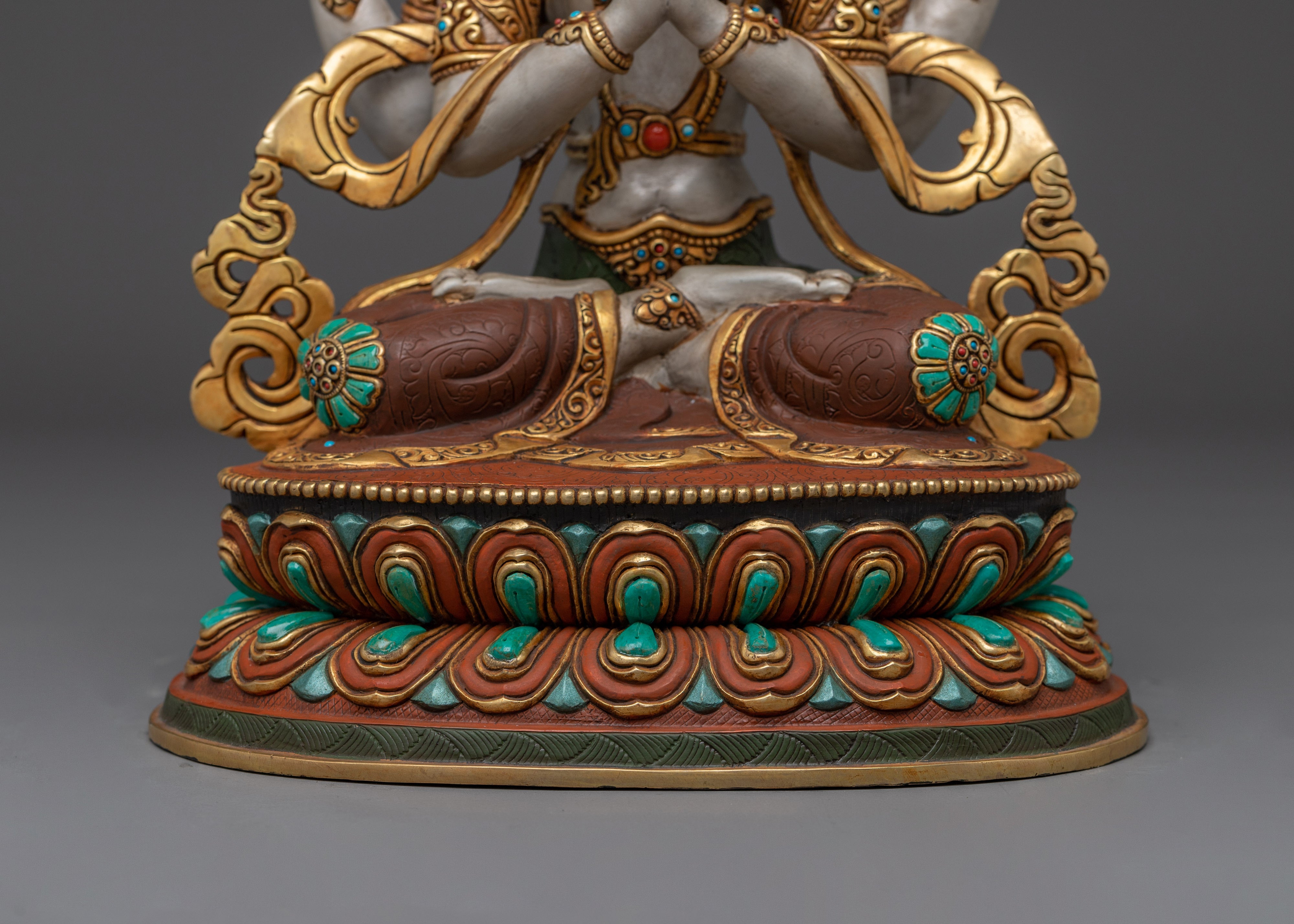 Chenrezig Statue in Gold and Copper Deity | Compassion and Loving Kindness