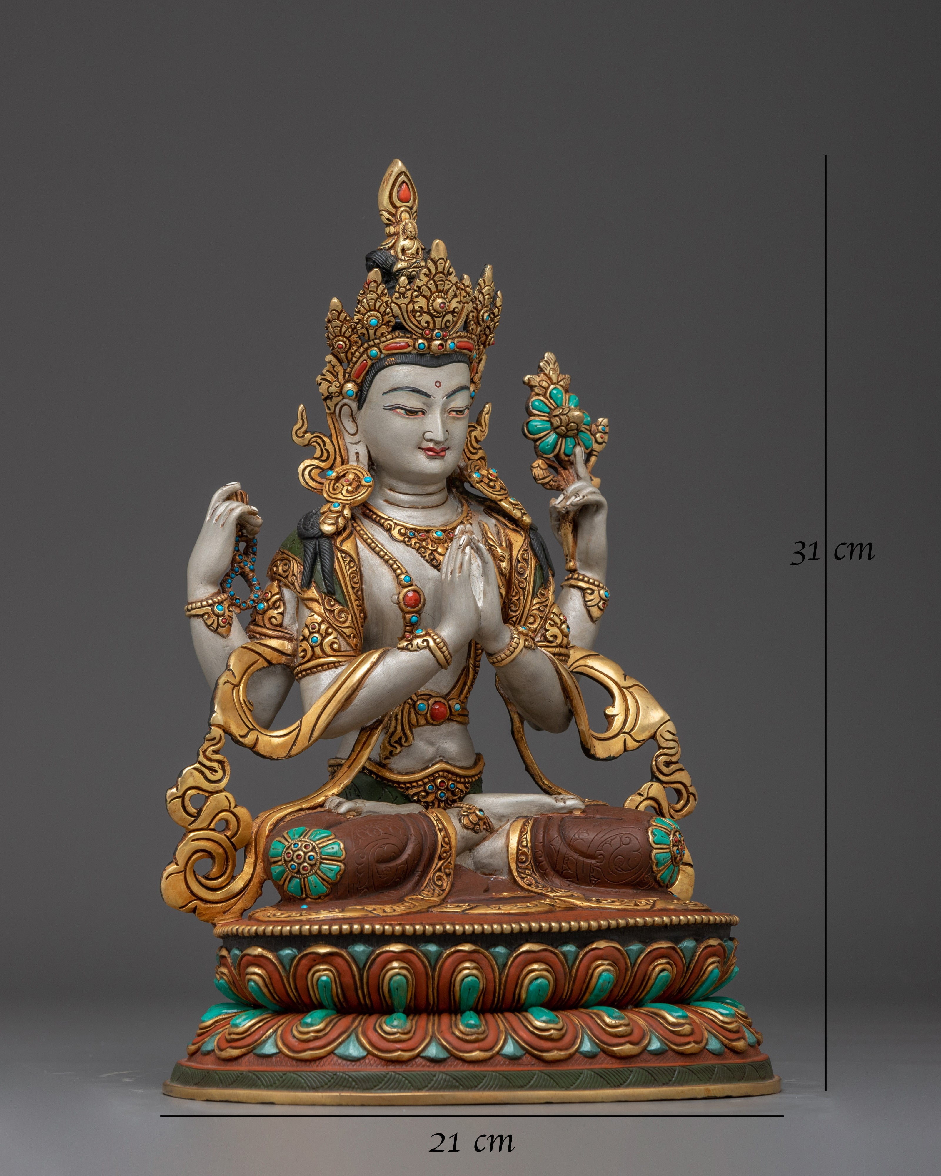 Chenrezig Statue in Gold and Copper Deity