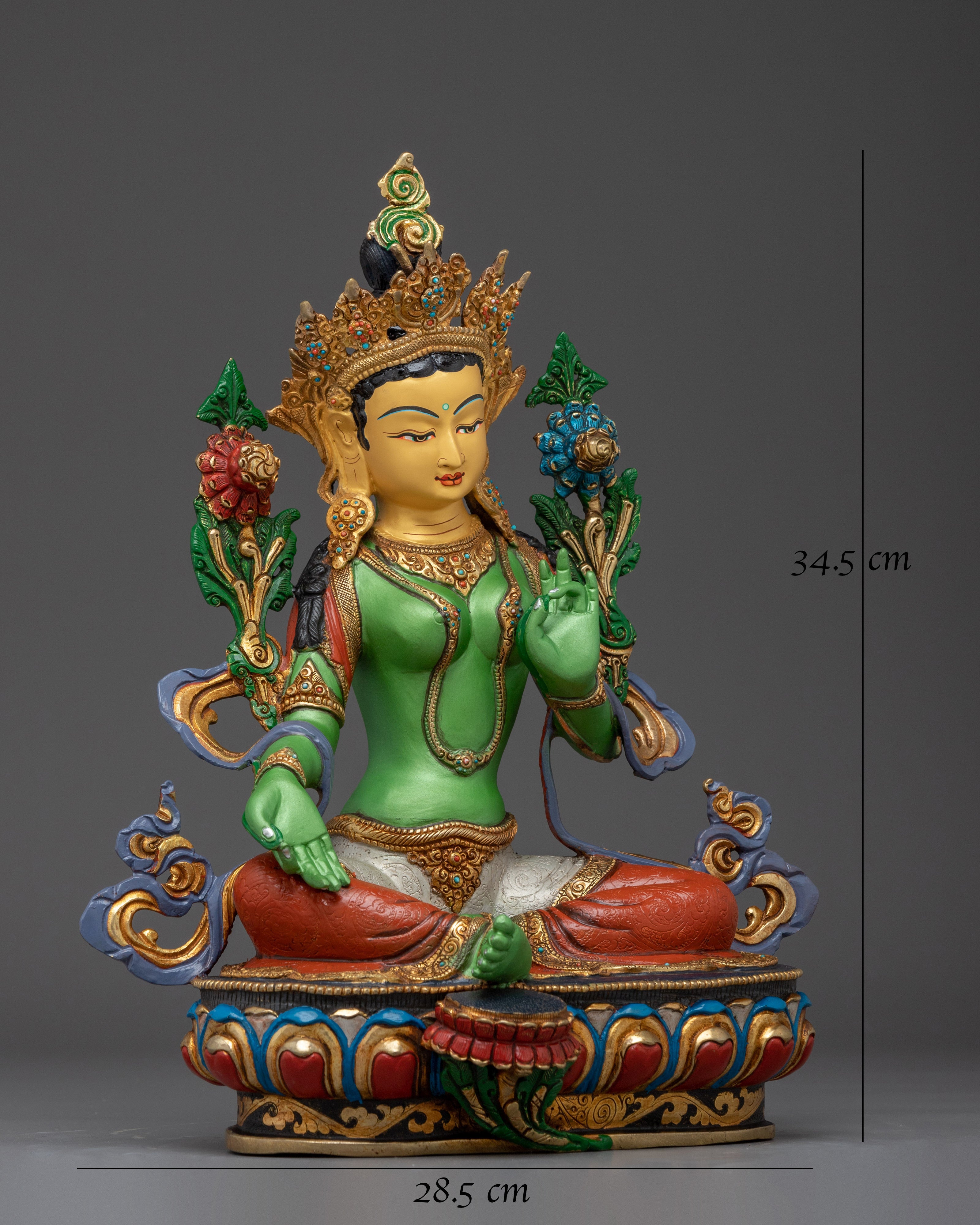 Green Tara statue in 24K gold and copper