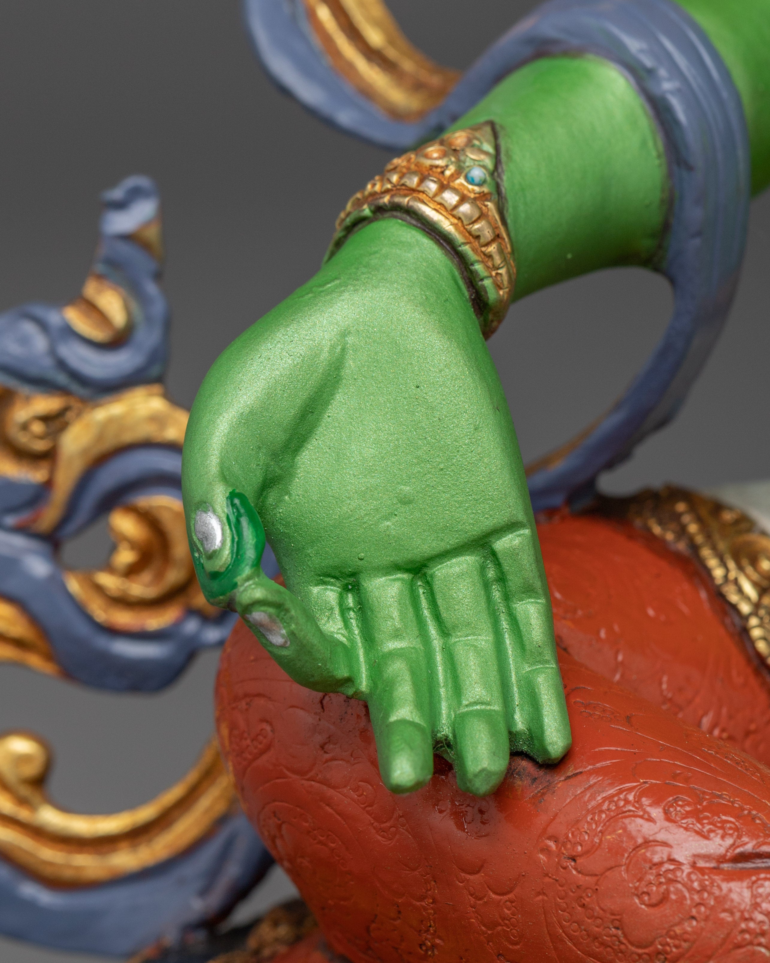 Green Tara statue in 24K gold and copper | Sculpture for Compassion and Swift Protection