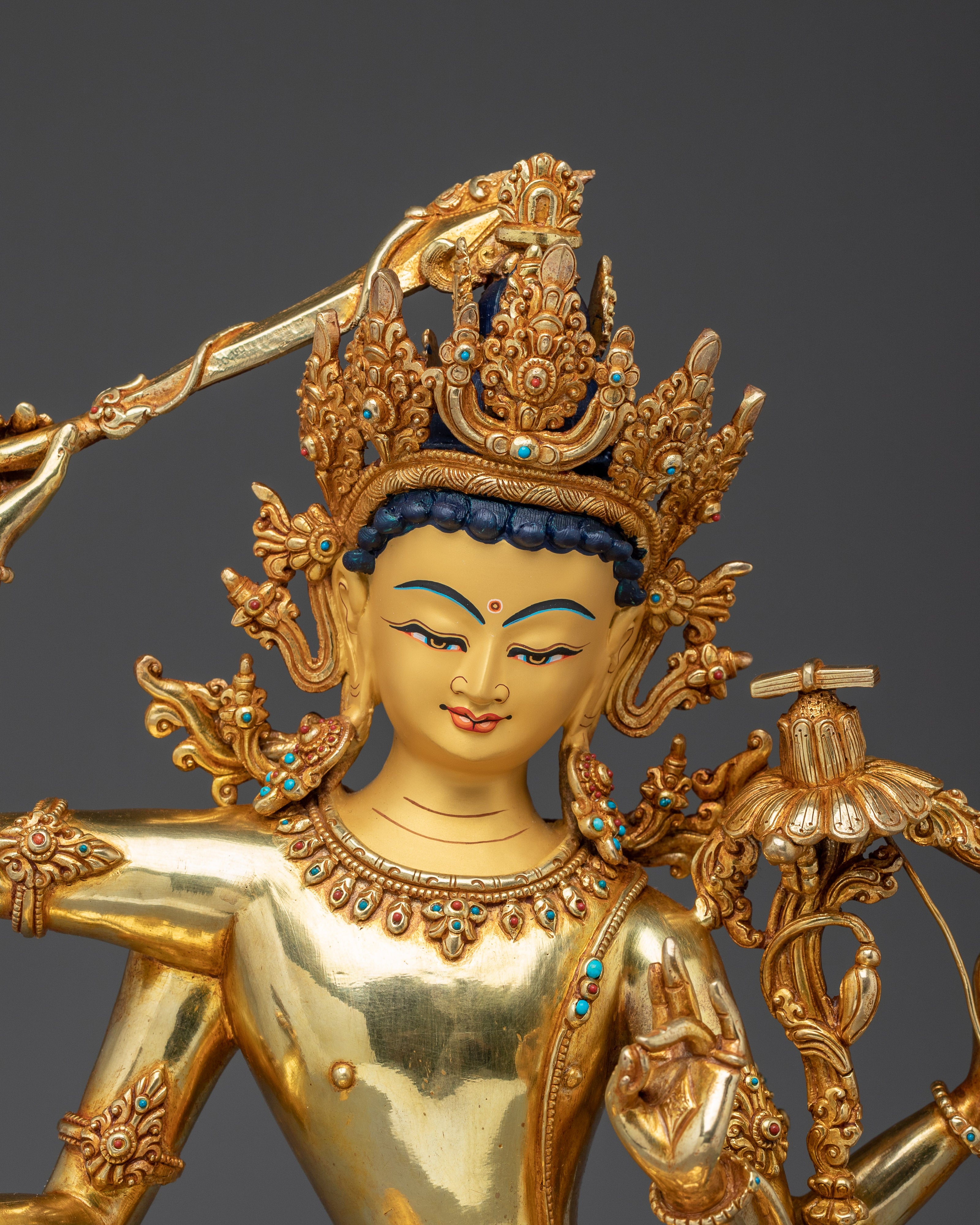 Maha Manjushri Statue 24K Gold Gilded | Symbol of transcendent wisdom