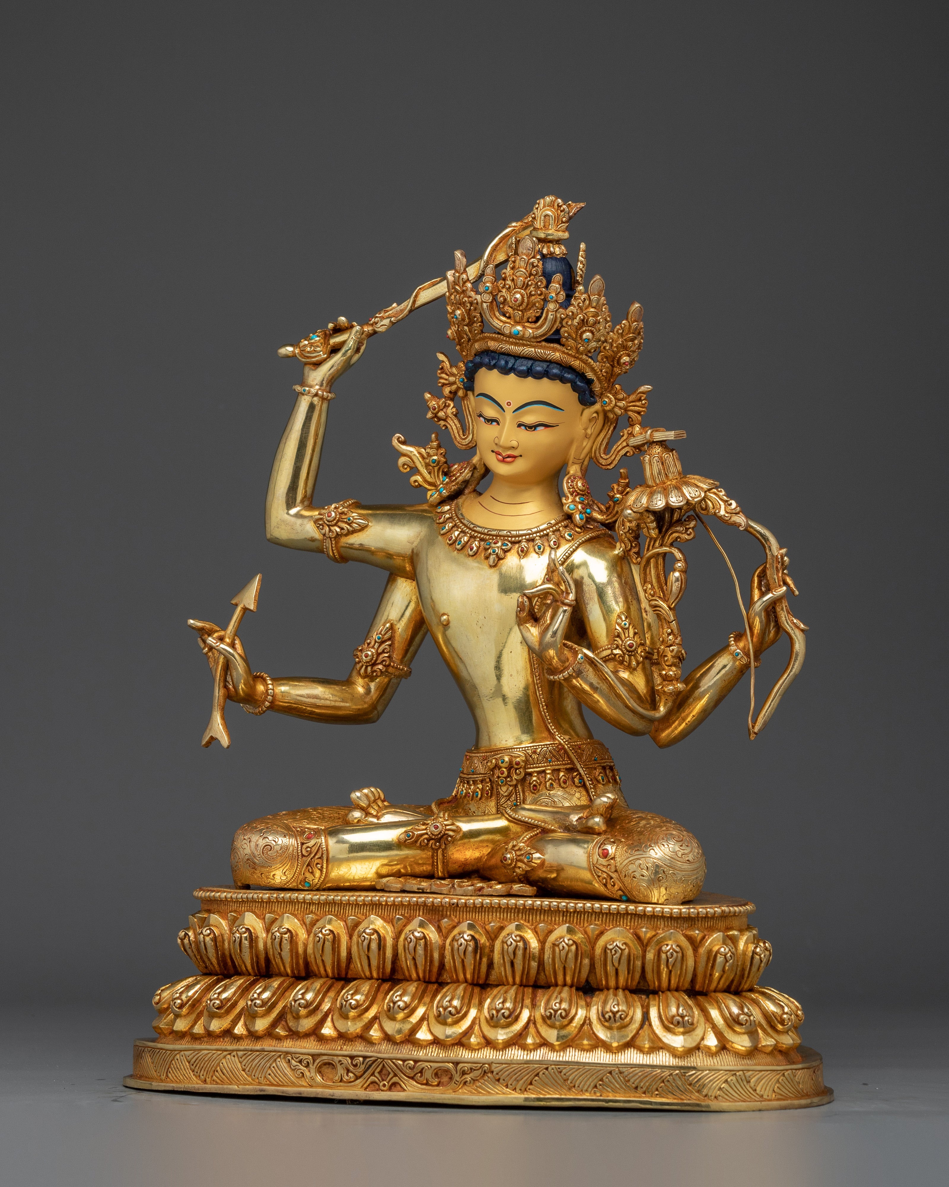 Maha Manjushri Statue 24K Gold Gilded | Symbol of transcendent wisdom
