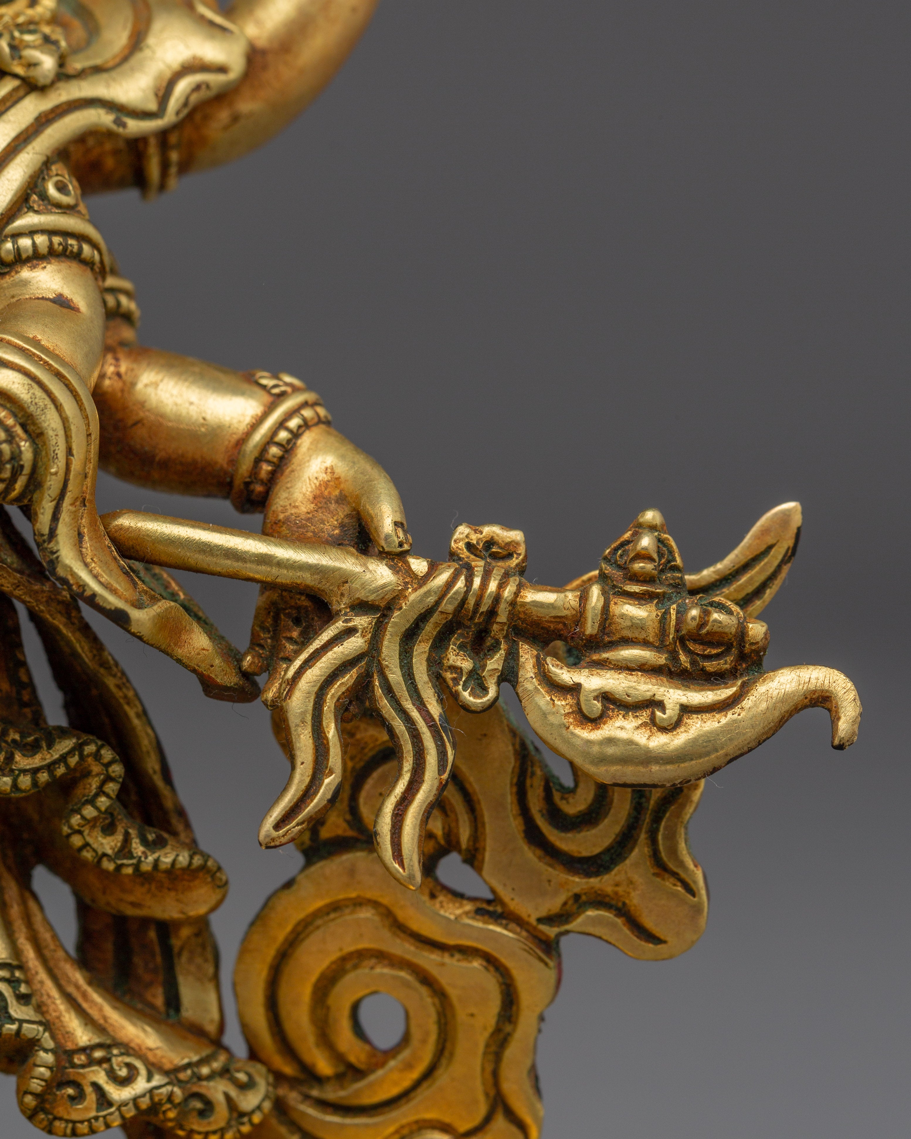 White Mahakala, Wrathful Wealth Protector | Gold Gilded Statue of Prosperity