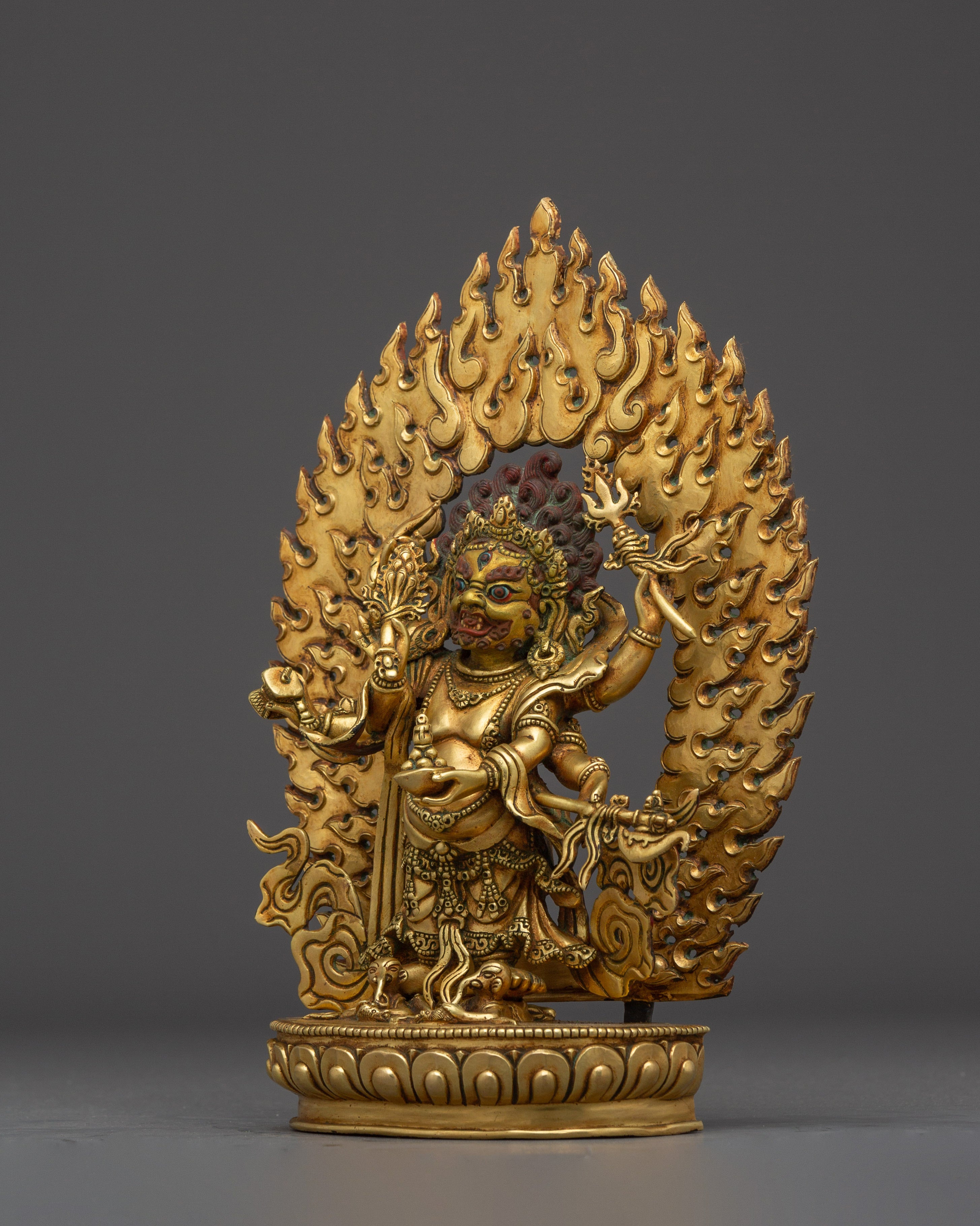 White Mahakala, Wrathful Wealth Protector | Gold Gilded Statue of Prosperity