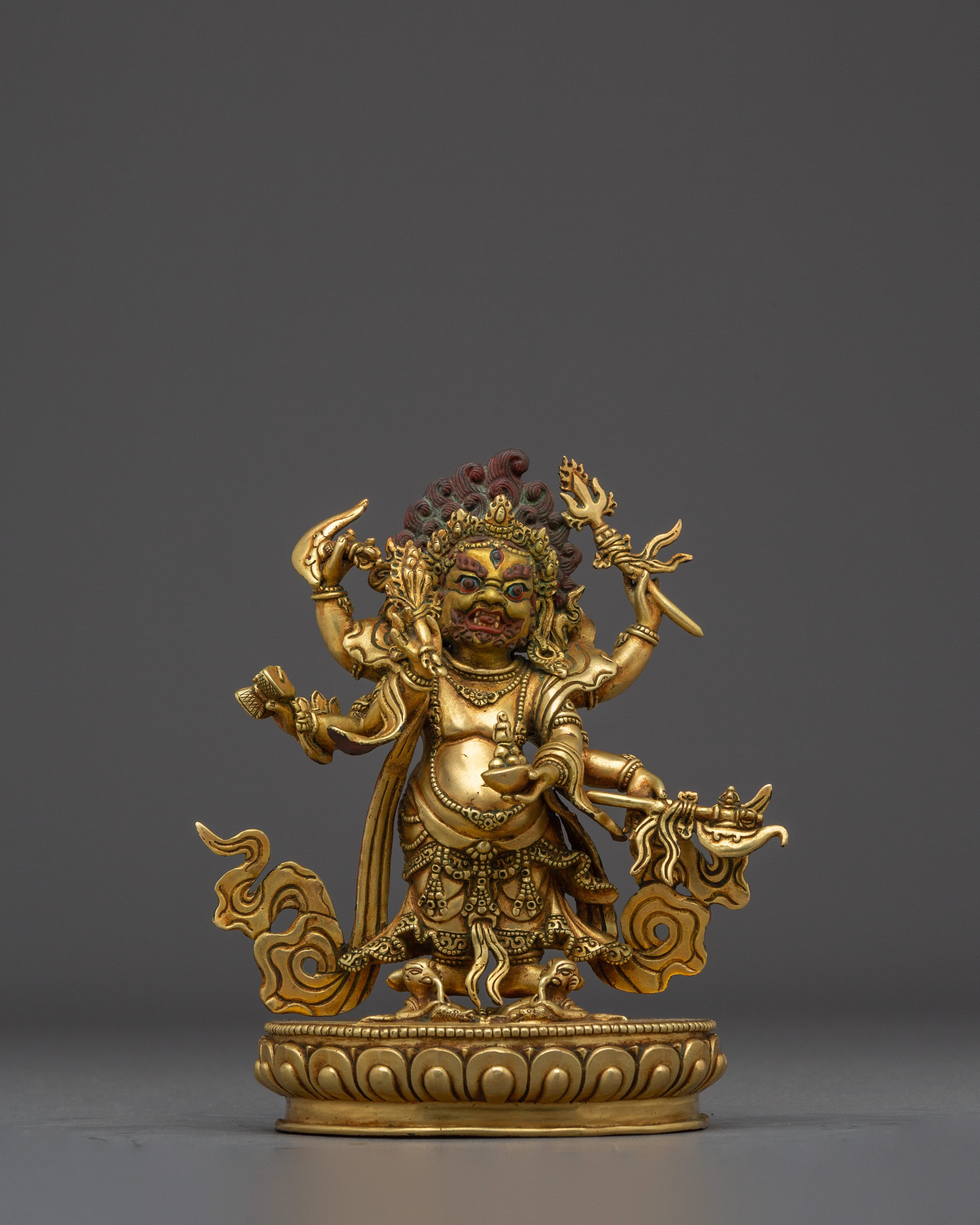 White Mahakala, Wrathful Wealth Protector | Gold Gilded Statue of Prosperity