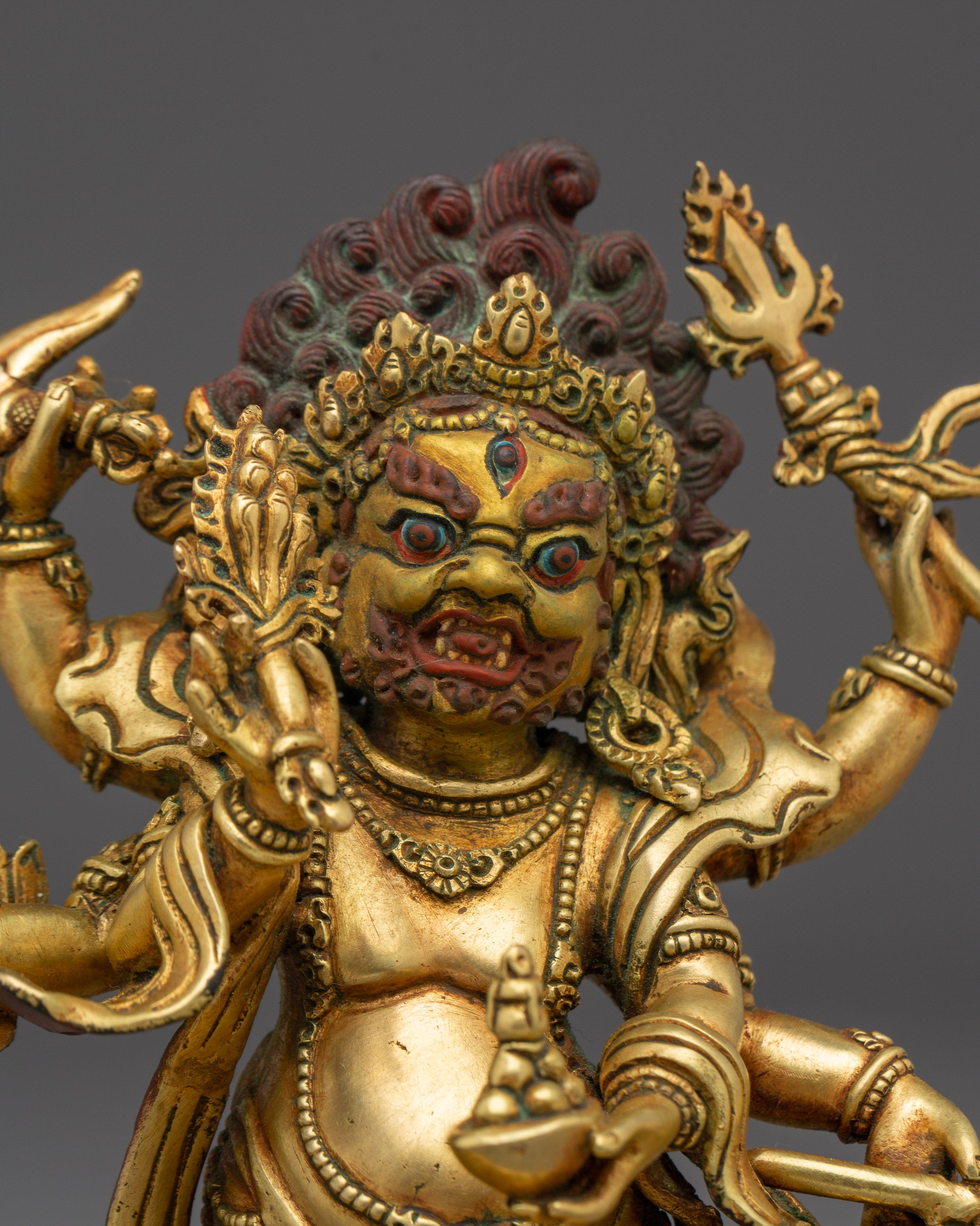 White Mahakala, Wrathful Wealth Protector | Gold Gilded Statue of Prosperity