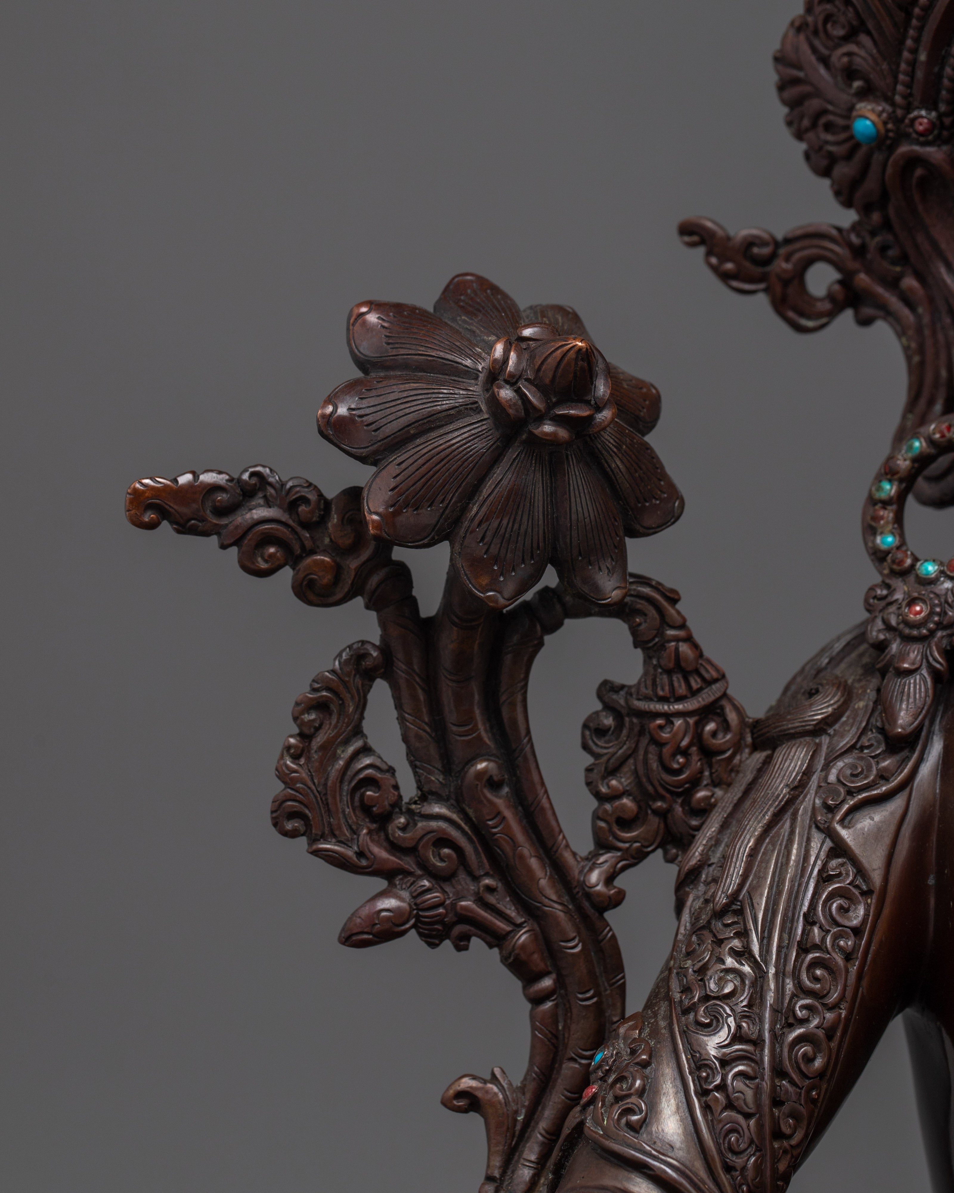 Green Tara Copper Statue with Gemstones | Meditation, Spirituality, and Shrine Decor