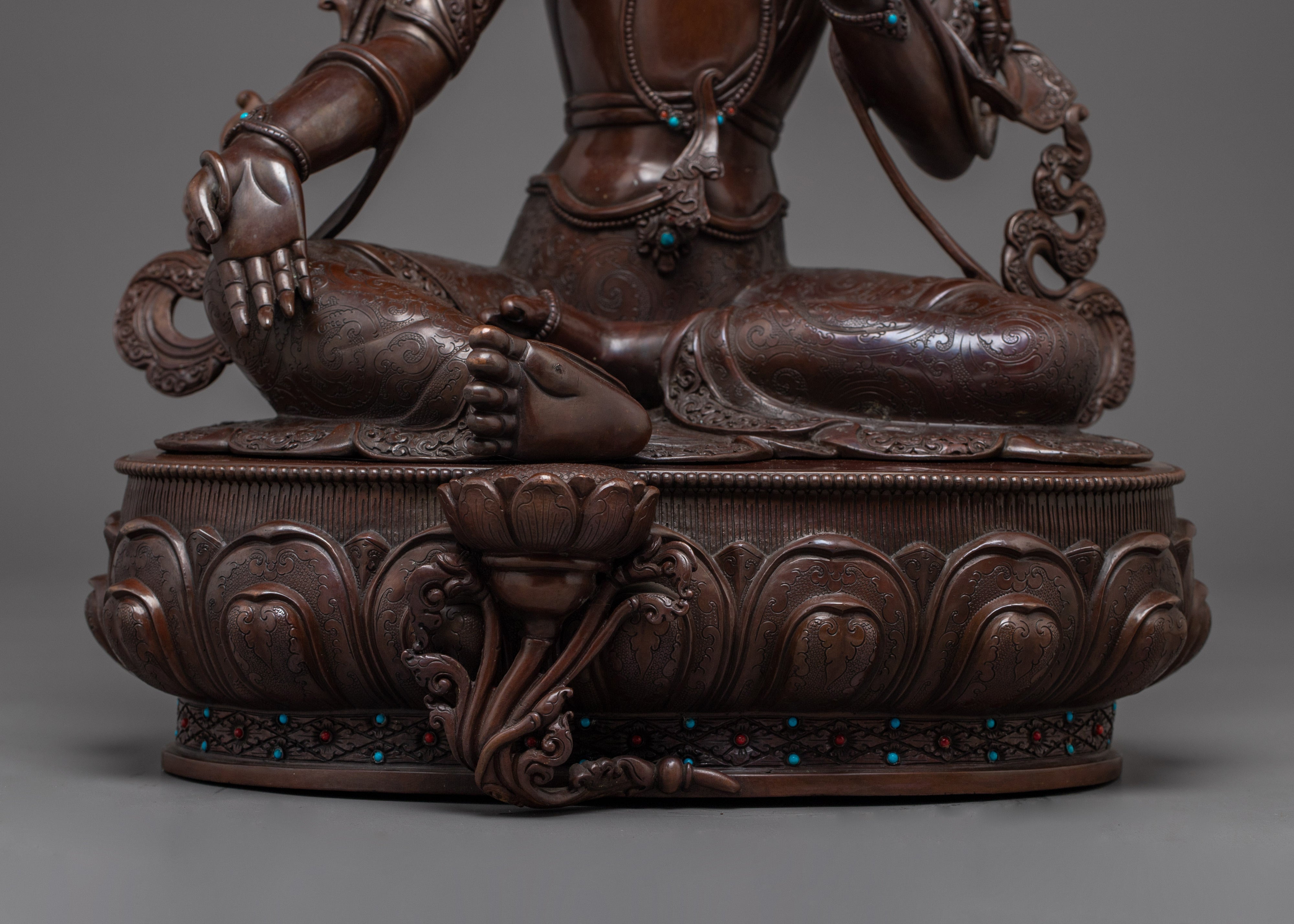 Green Tara Copper Statue with Gemstones | Meditation, Spirituality, and Shrine Decor