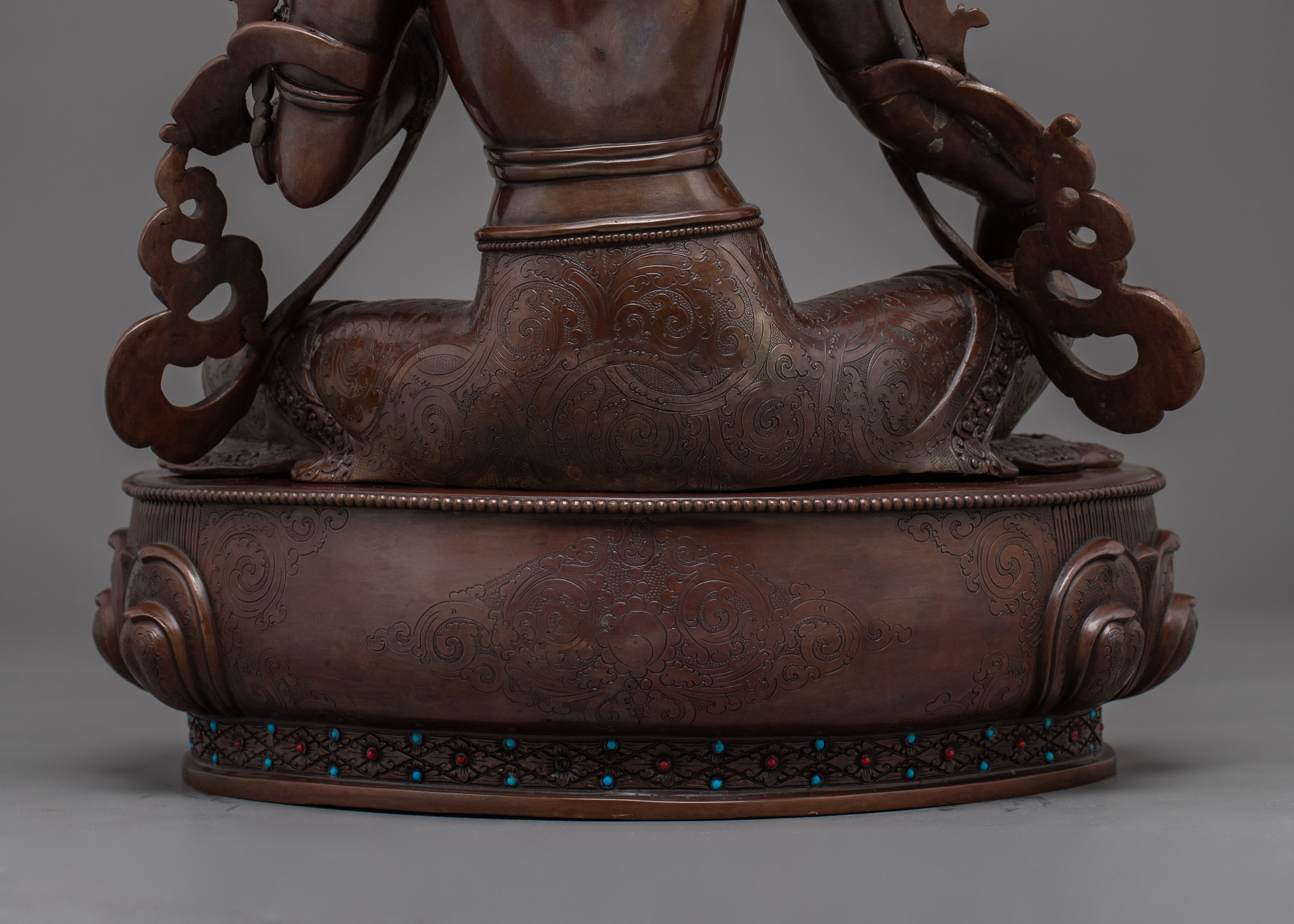 Green Tara Copper Statue with Gemstones | Meditation, Spirituality, and Shrine Decor