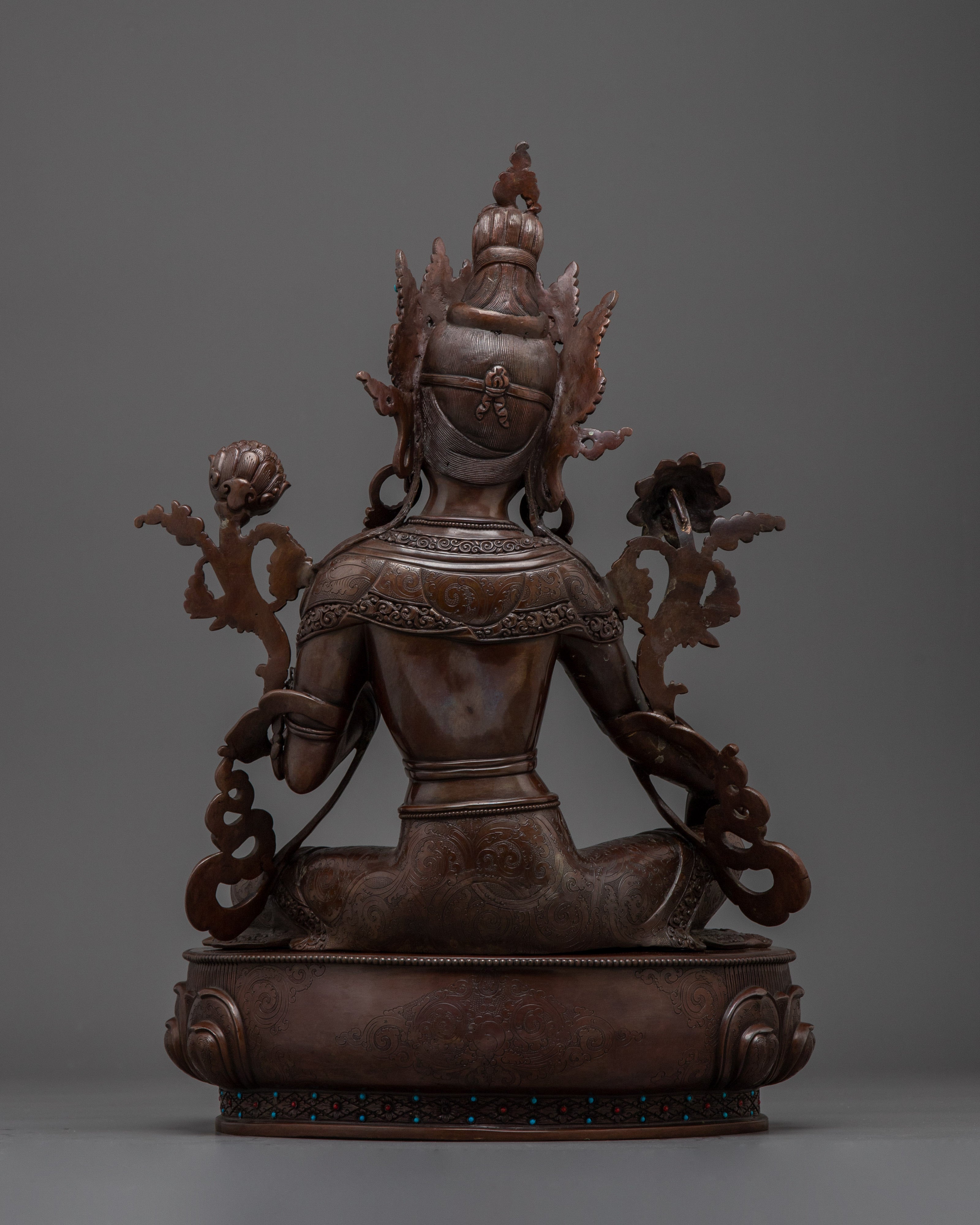 Green Tara Copper Statue with Gemstones | Meditation, Spirituality, and Shrine Decor