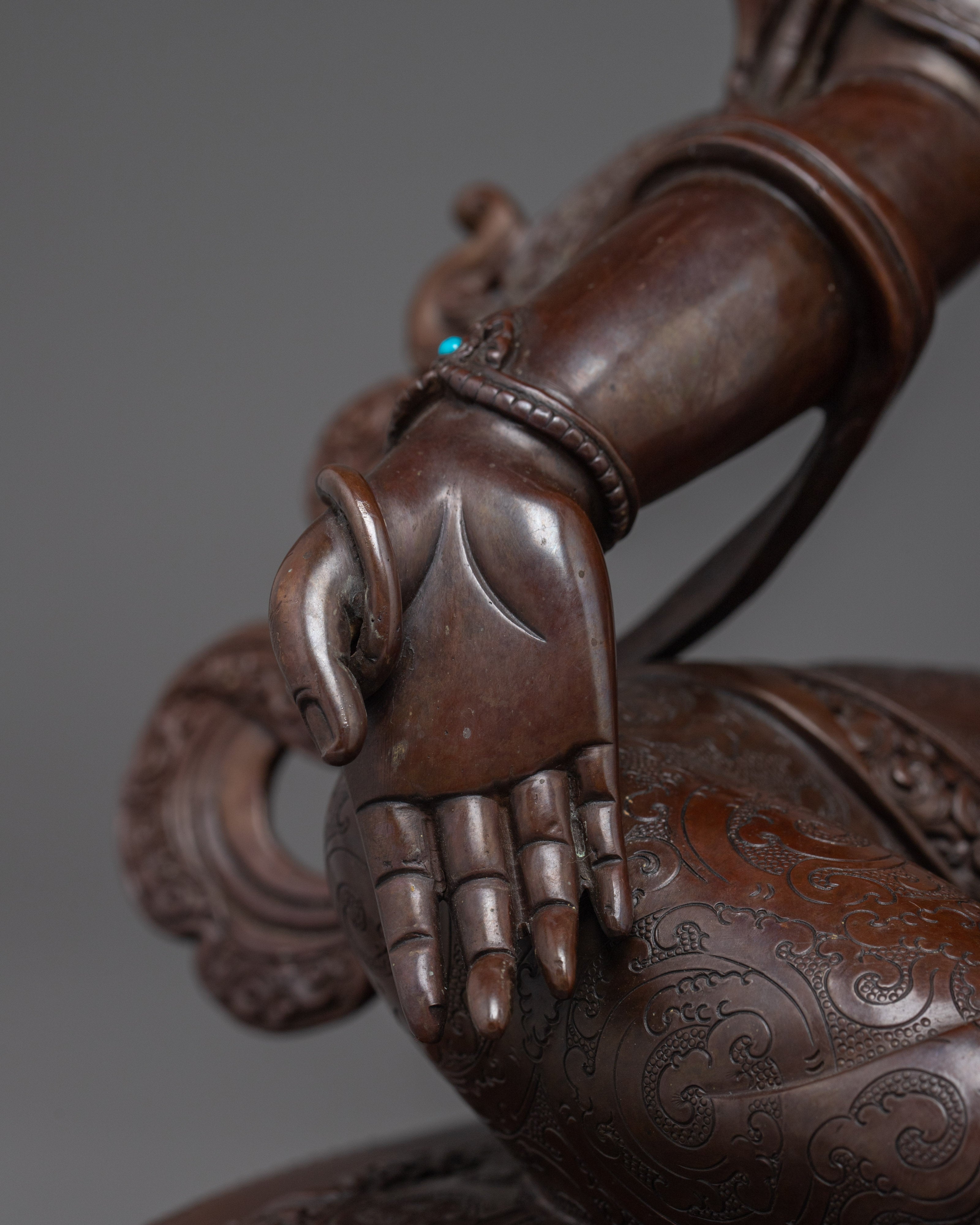 Green Tara Copper Statue with Gemstones | Meditation, Spirituality, and Shrine Decor