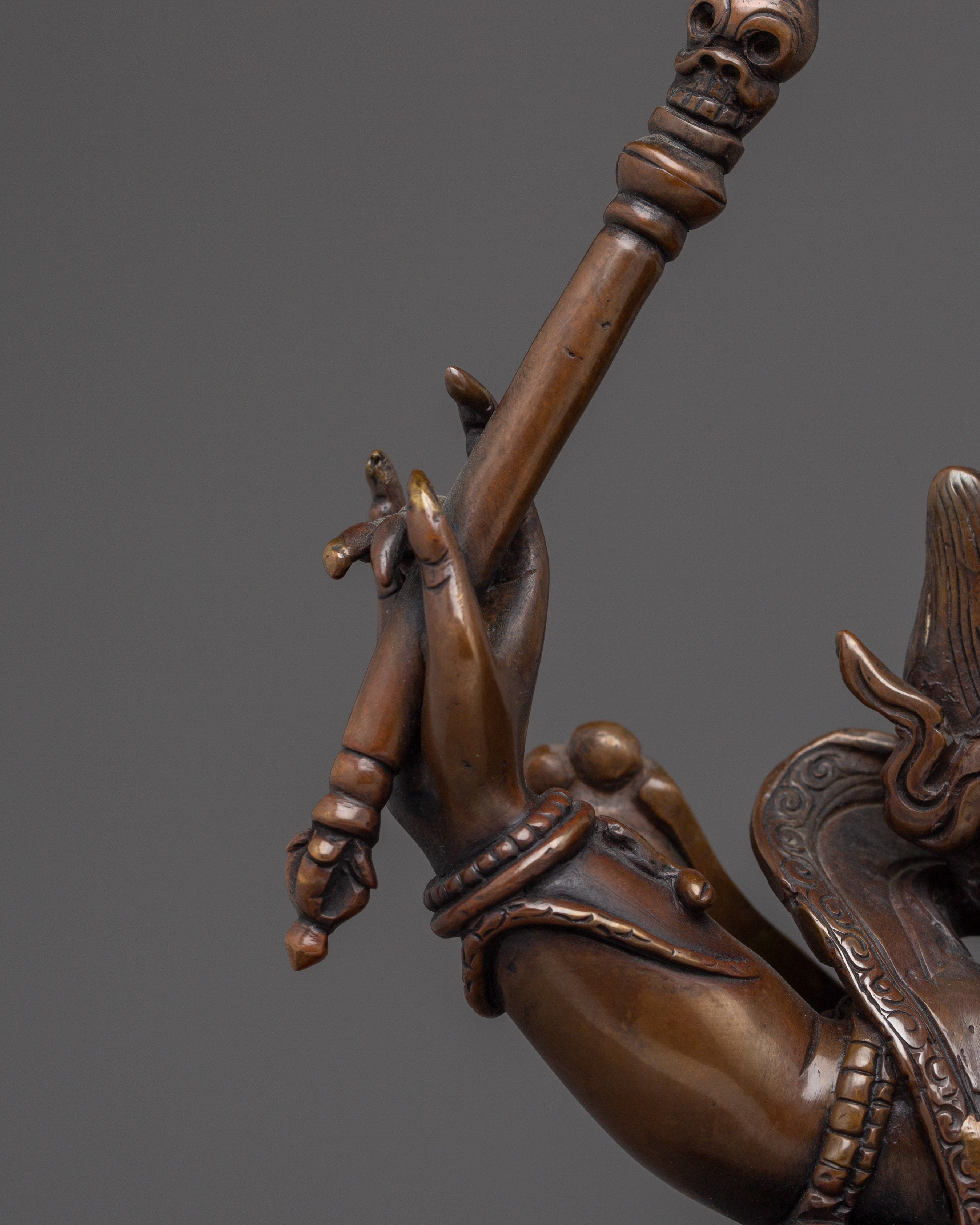 Dandapani Statue in Oxidized Copper with Gemstones | Sculpture of the Protector Deity