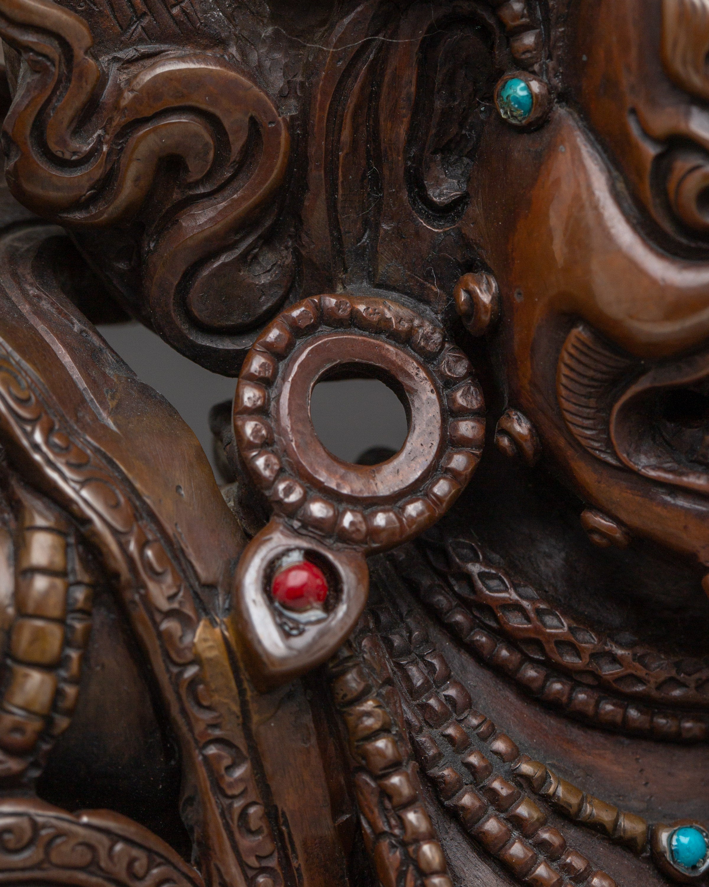 Dandapani Statue in Oxidized Copper with Gemstones | Sculpture of the Protector Deity