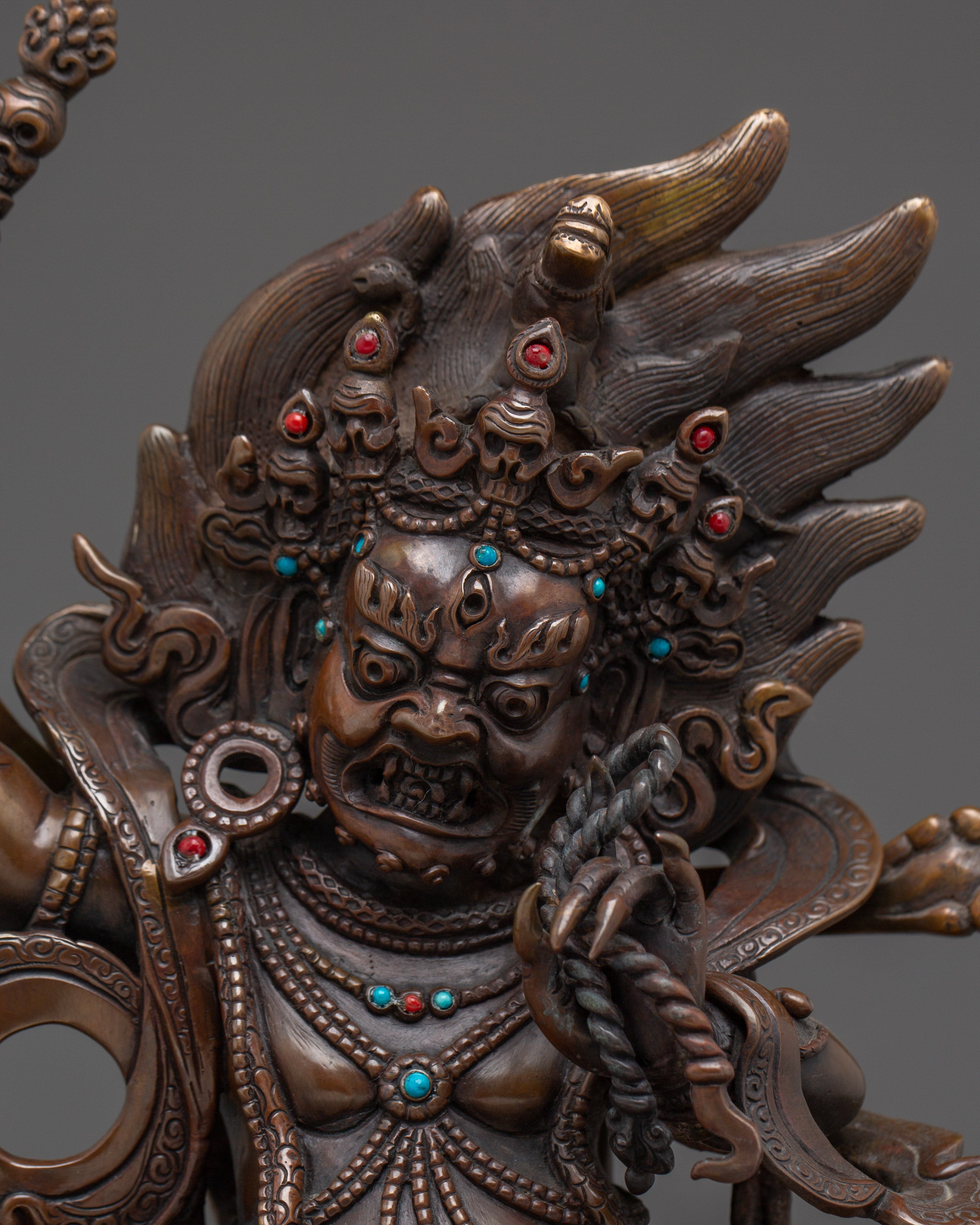 Dandapani Statue in Oxidized Copper with Gemstones | Sculpture of the Protector Deity